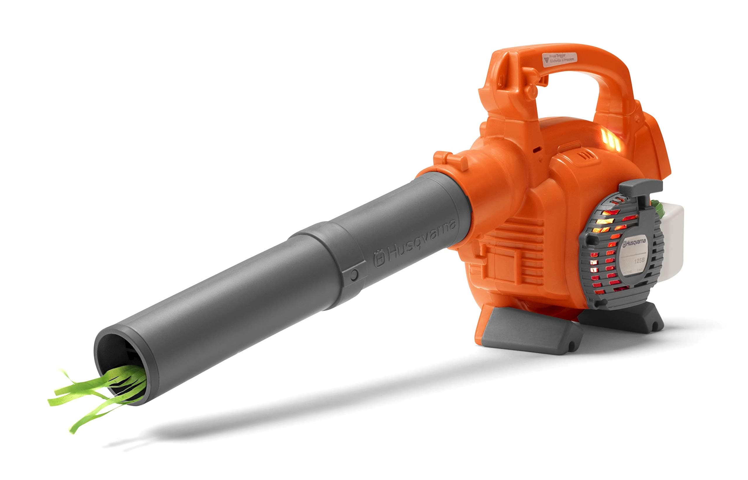 Husqvarna 125B Toy Leaf Blower, Light-Up Engine Makes Noise and Blows Out Real Air, Toddler Toys for Ages 3 and Up, Plastic, Orange/Gray, 589746402