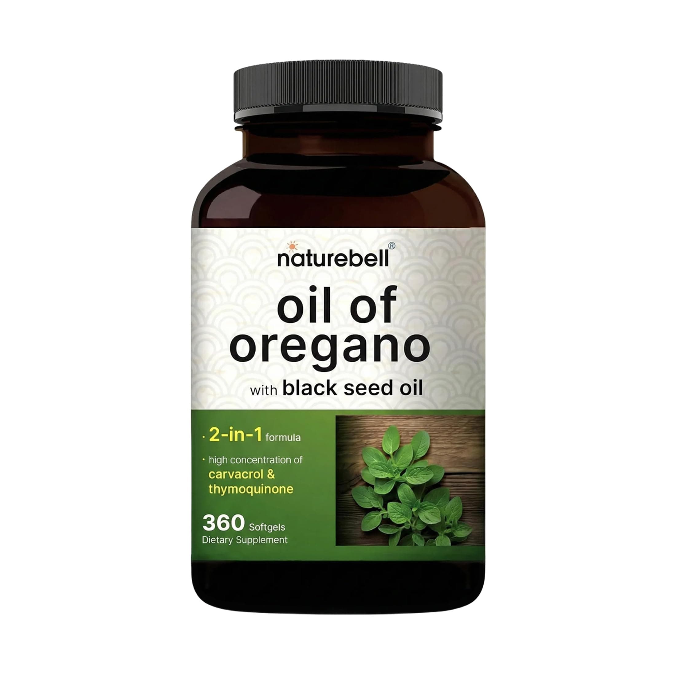 NatureBell Oil of Oregano with Black Seed Oil - 360 Softgels - 2-in-1 Herbal Complex for Immune Health* - Includes Carvacrol, Thymoquinone & Extra Virgin Olive Oil - Non-GMO