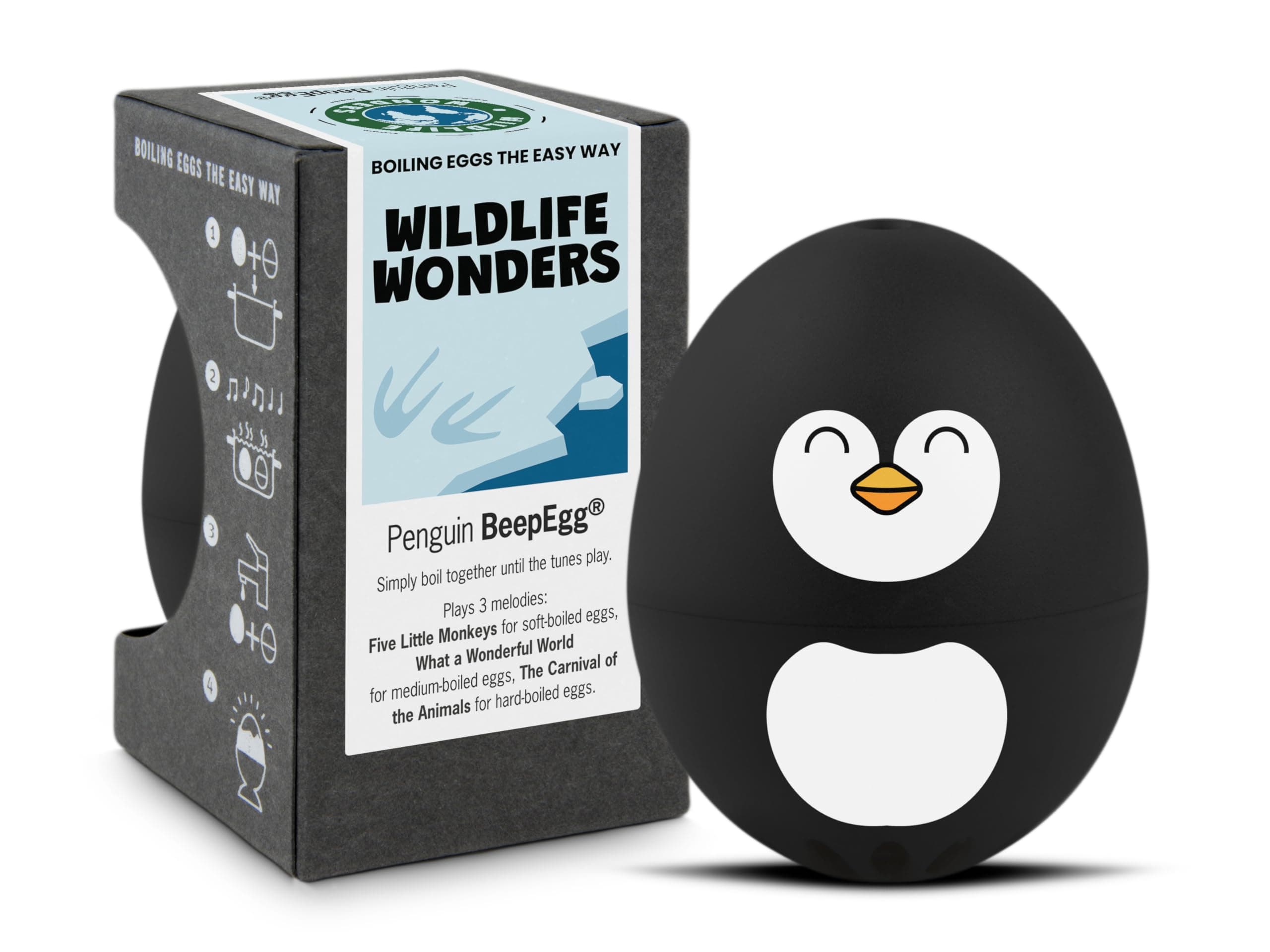 Penguin Beepegg – Egg Timer for Boiling Eggs – Musical Egg Cooker for Soft, Medium, Hard Boiled Eggs – Food Safe – Singing Floating Egg Timer – Egg Cooker for 3 Levels of Doneness - Brainstream