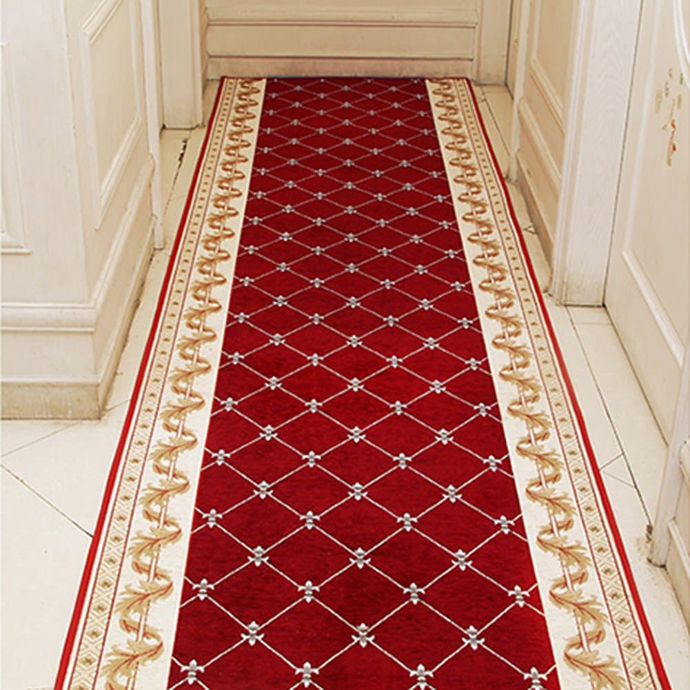 KEYAMA Acrylic Custom Sizes Red Grid 4ft Width Hallway Stair Runner Non-Slip Hall Runner Stair Area Rug Carpet Stair treads-Purchase by The Linear Foot 222