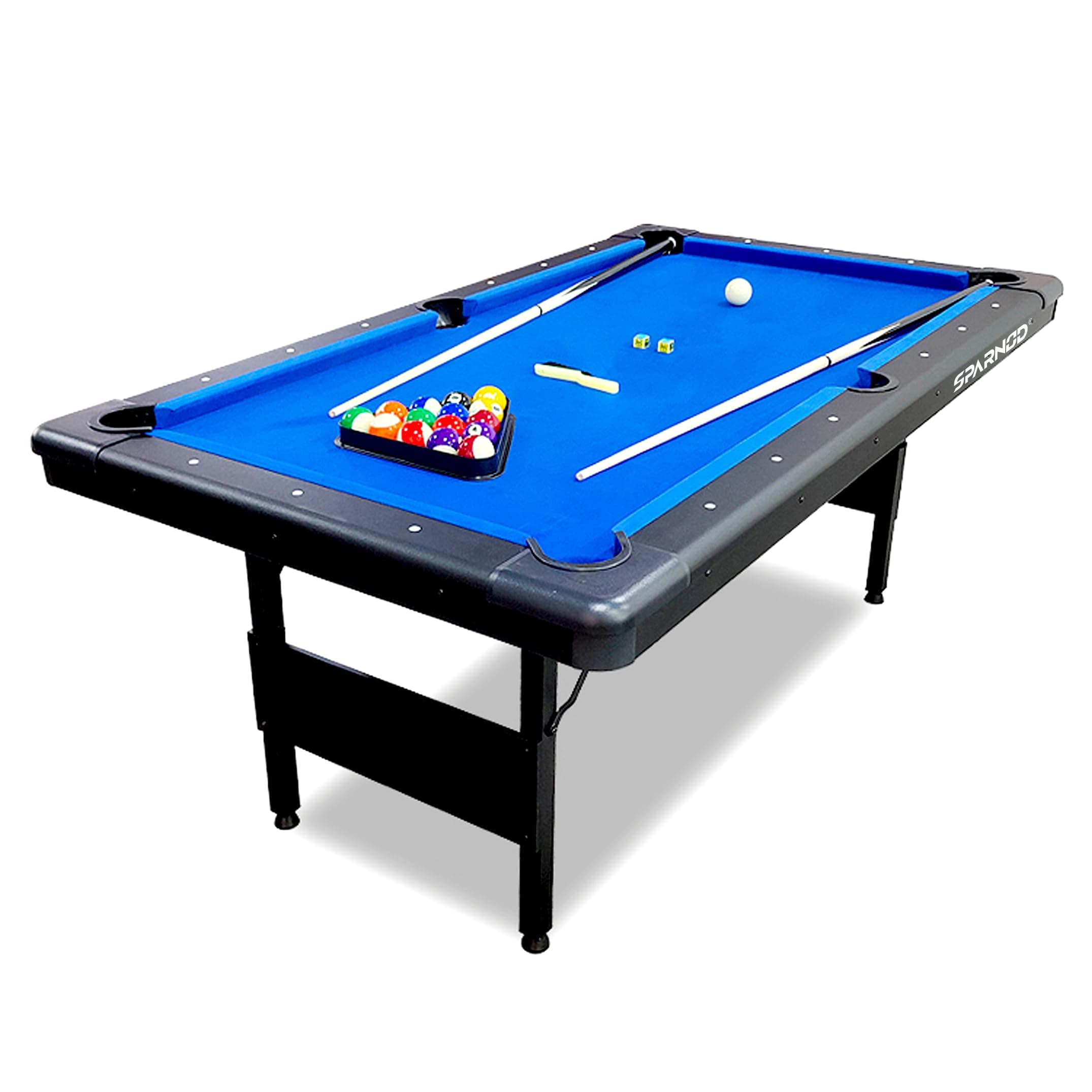6FT Folding Pool Table with Sturdy Iron Base, Smooth Blue Wool Surface, Ball Return System, Leg Levelers & Full Accessories - No Assembly Required, Space Saving Billiard Table
