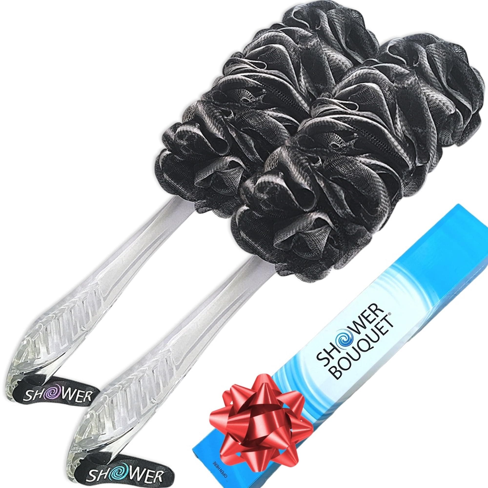 Loofah-Charcoal Back-Scrubber 2-Pack // Long-Handle Bath-Sponge Brush/Extra Large Soft Mesh Loofa-Lufa-Loufa for Men & Women - Exfoliate with Full Pure Cleanse in Bathing Accessories