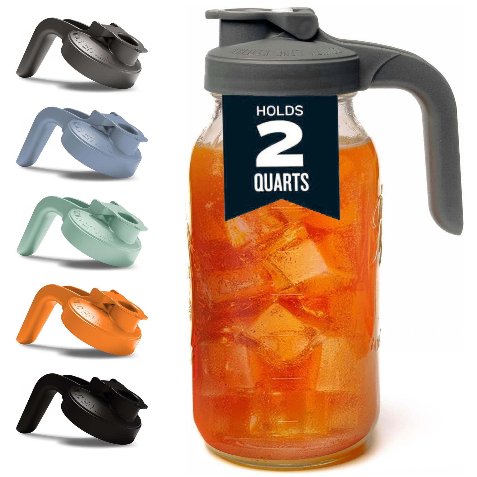 Glass 2 Quart Mason Jar Pitcher by County Line Kitchen – Classic Style, 64 oz Ball Jar, Wide Mouth, Heavy Duty Glass Pitcher