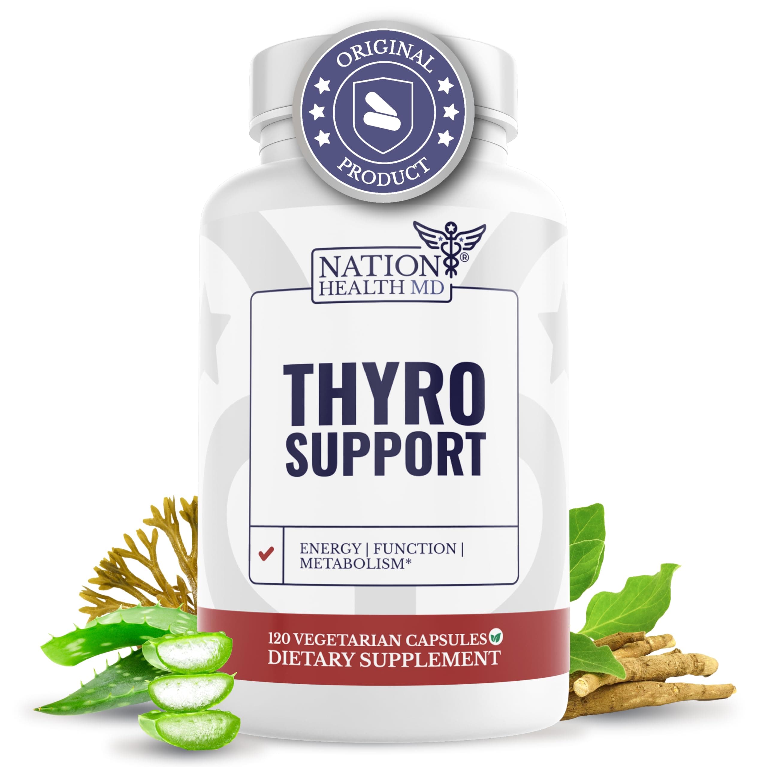Thyro Support - Thyroid Supplement with Selenium, Bladderwrack & Zinc - Thyroid Health for Women & Men - Vegan, Non GMO, Gluten Free - 120 Capsules