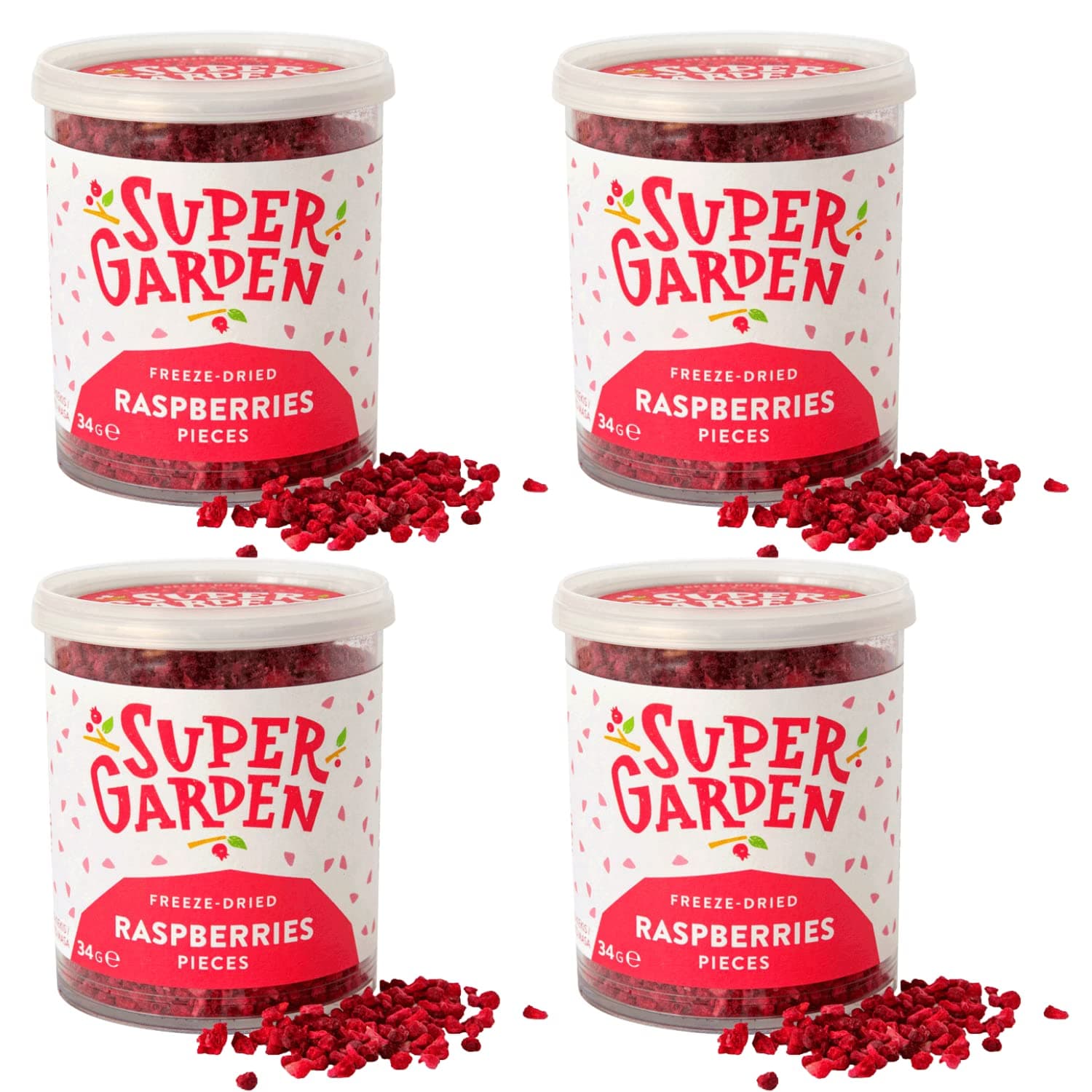 Super Garden Freeze Dried Raspberry Pieces - Flavourful, Nutritious Raspberry – No Gluten, Preservatives or Added Sugar – Vegan Snack - Space, Astronaut Food - Gift Set (4 pack)