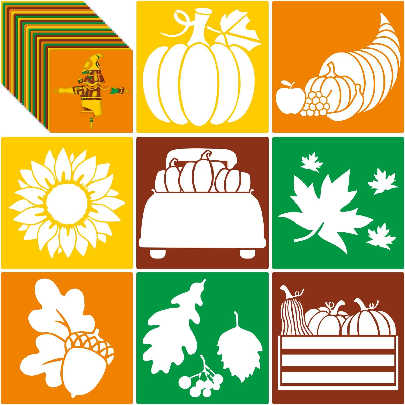 Henoyso 24 Pcs Fall Stencil Set 8 x 8 Inch Plastic Drawing Painting Stencil Templates Stencil Assorted Stencils Reusable for Kids Painting on Wood Paper Scrapbook Wedding DIY Art Crafts