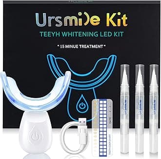 Teeth Whitening Kit with LED Light for Sensitive Teeth and Tooth Whitening System, Home Teeth Whitener with 3 Teeth Whitening Gel Refill Pens, Color Plate, Tray - White
