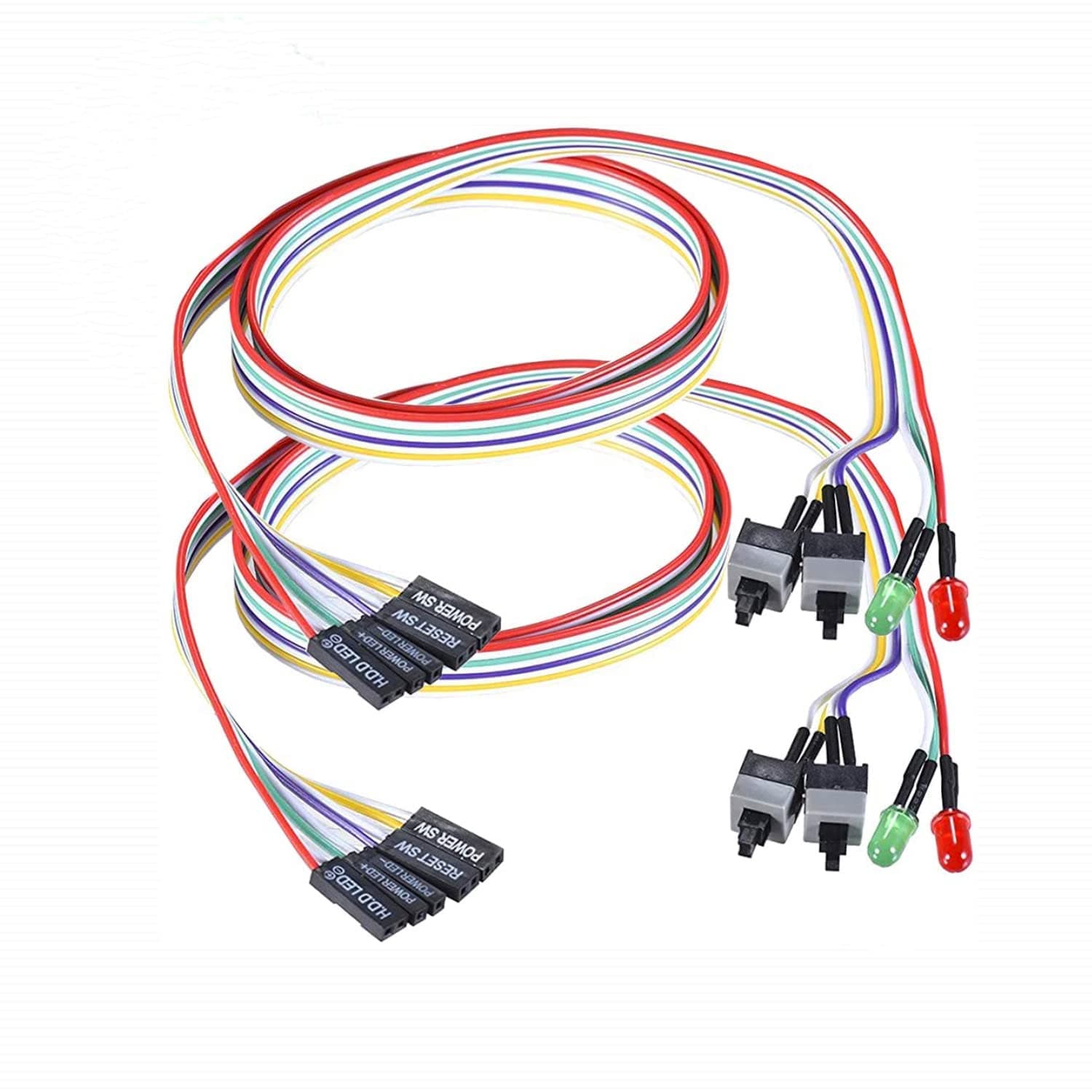 2 Pack Desktop Computer Case Motherboard On/Off/Reset/HDD Switch Cord PC Power Button SW Cable ATX Case Front Bezel Wire with Red Green LED Indicator Light 2-Pin 27-inch