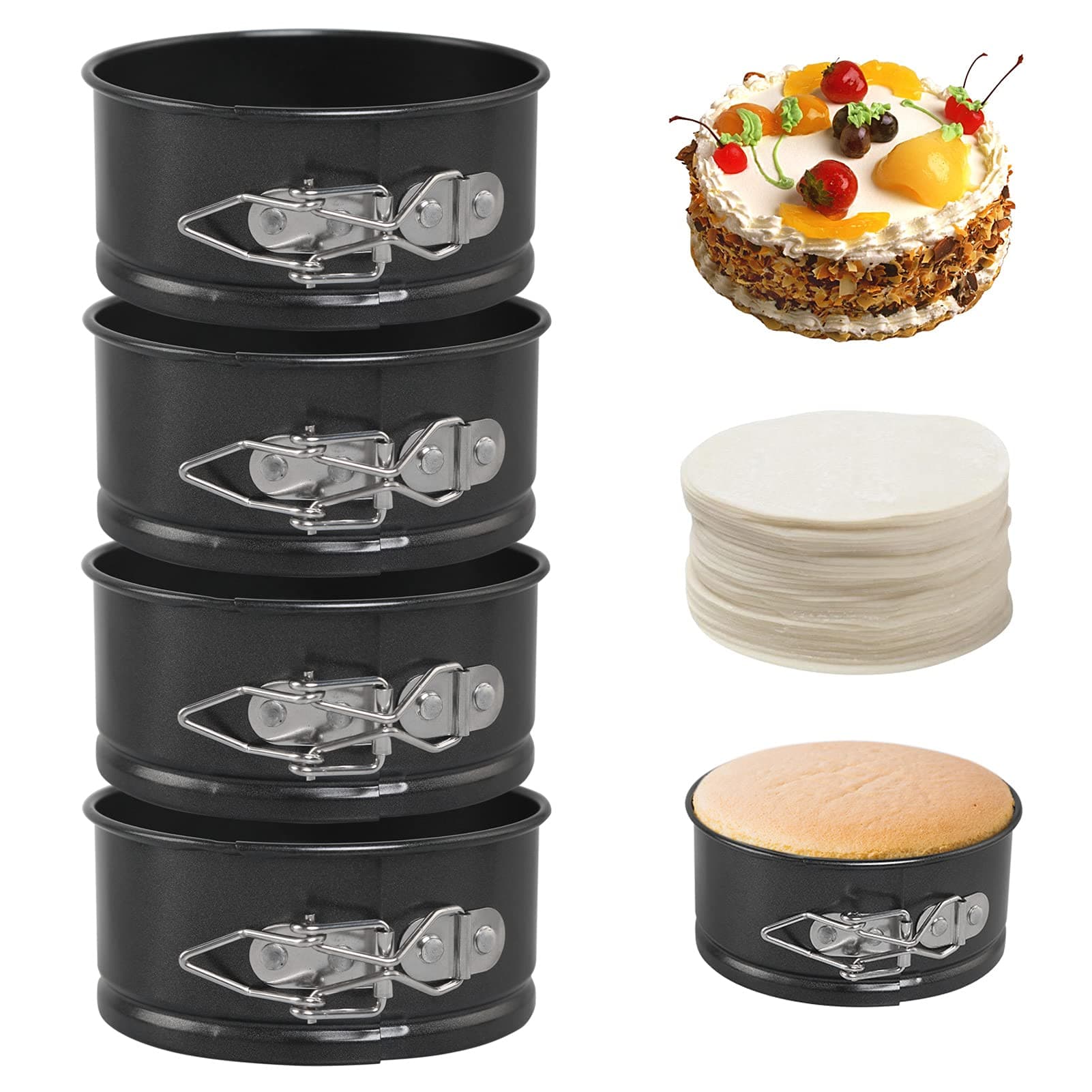 4 Pieces Cake Tins for Baking, 4 Inch Mini Springform Cake Tin Set, Small Cheesecake Tins, Cake Pan Round with Removable Bottom Non-Stick Coating for Pie, Cheesecake, Pizzas, Quiches