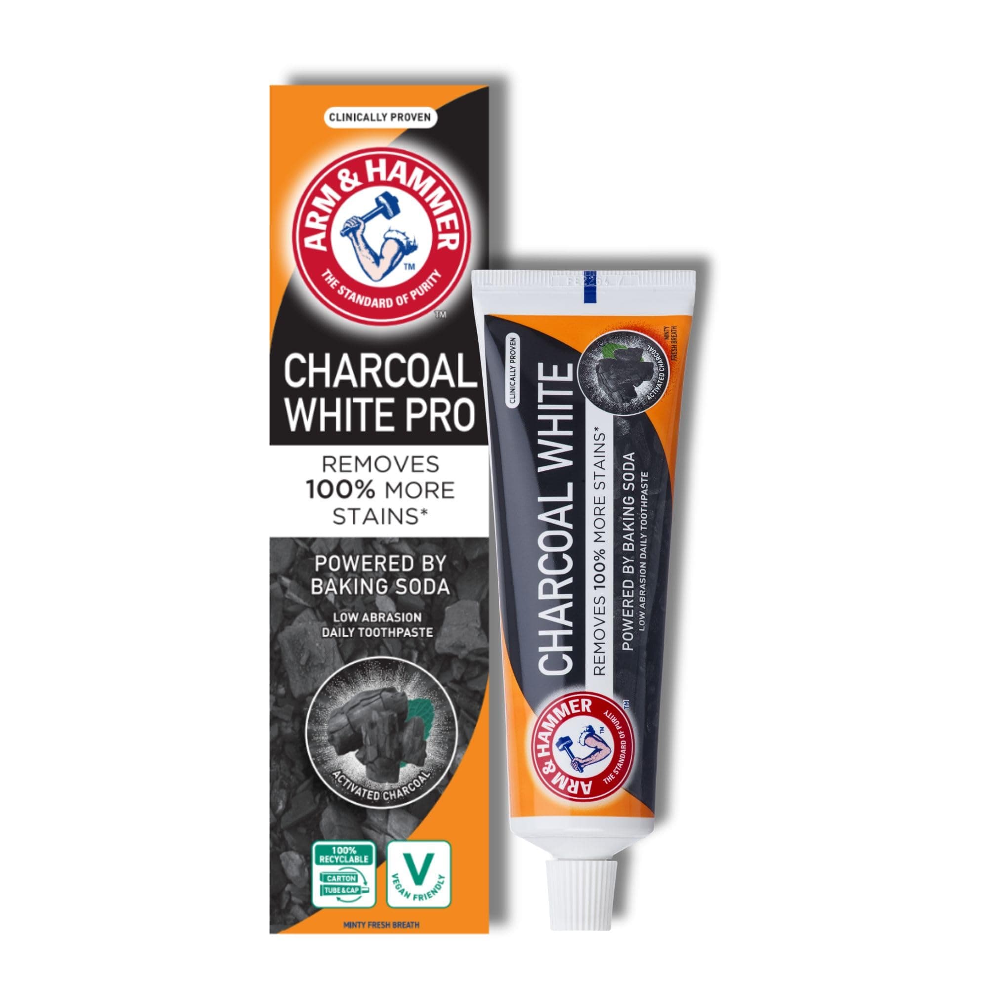 Arm & Hammer Charcoal White Toothpaste, Activated Charcoal Teeth Whitening Toothpaste with Baking Soda for Deep Clean & Stain Removal, 75 ml Tube