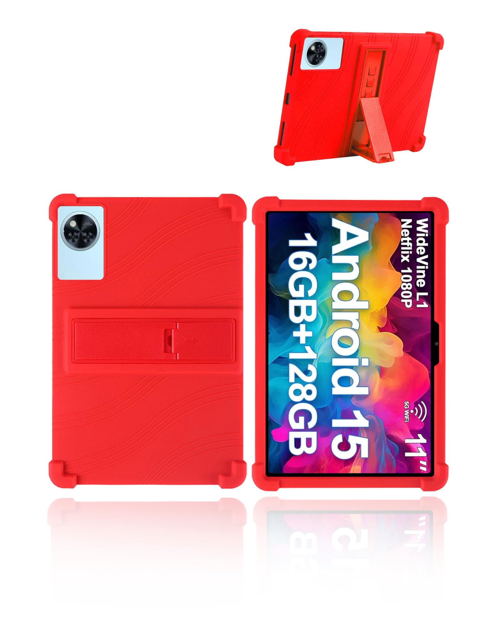for DOOGEE U11 2025 New Tablet 11'' Android 15 Tablet Model Case,Soft Silicone Adjustable Stand Cover Lightweight Kids Friendly,RED.