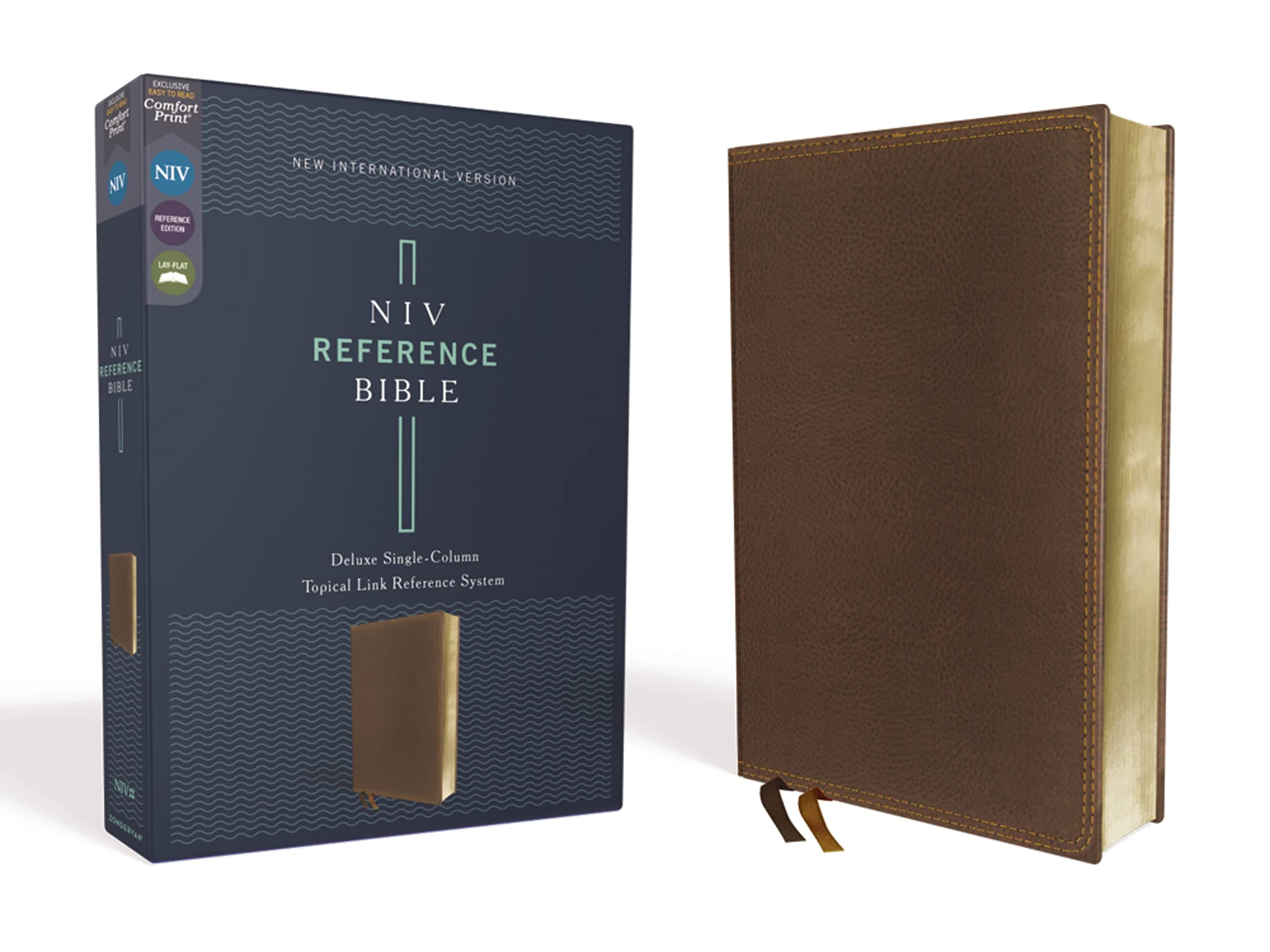 NIV, Reference Bible, Deluxe Single-Column (A Bible with 100,000 Cross-References), Leathersoft, Brown, Comfort Print