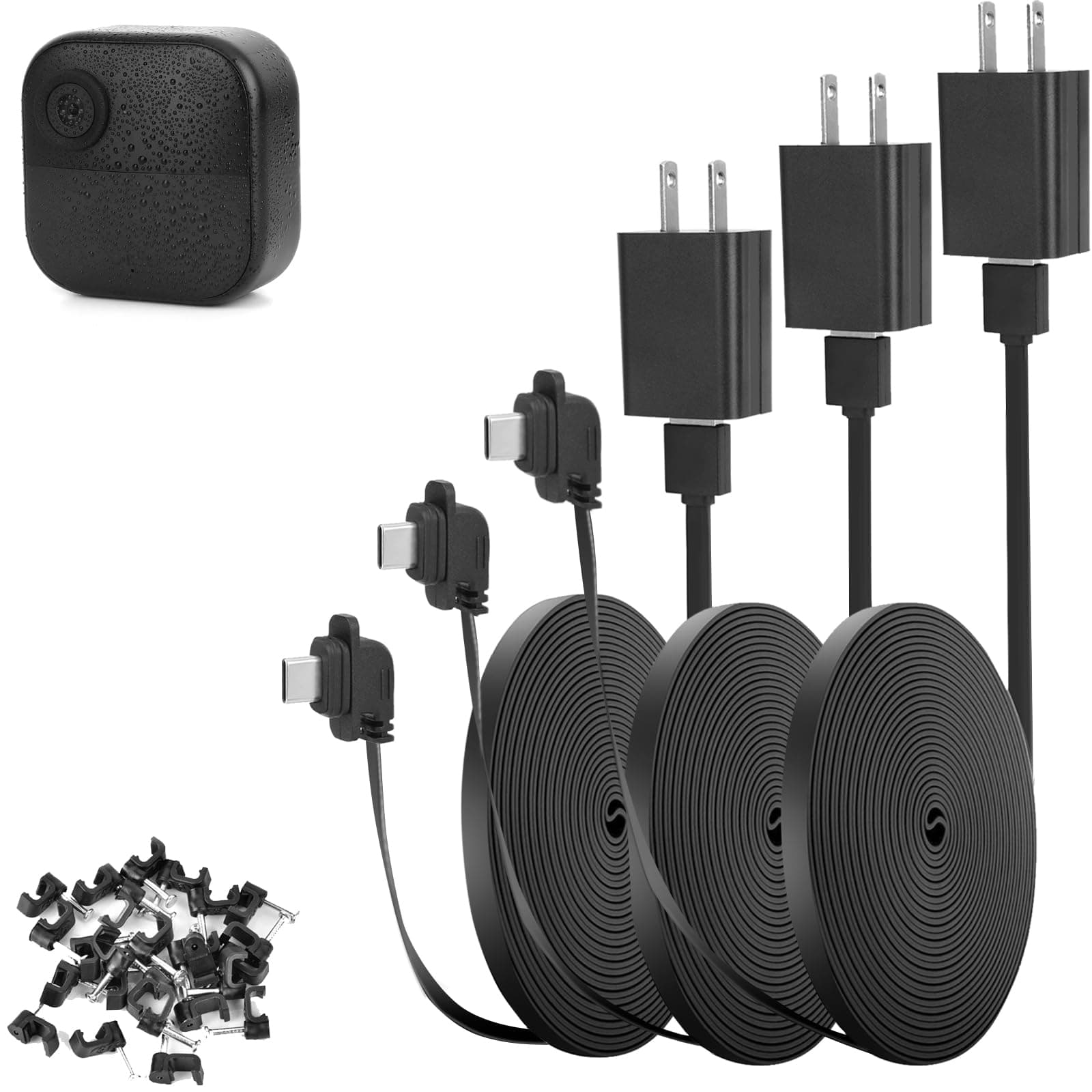 iTODOS3 Pack 20ft/6m Power Cable and Adapter Compatible with Blink Outdoor 4 (4th Gen), Weatherproof Outdoor, Flat Charging Cable Charger for Blink Camera (NOT for Blink XT3/XT2/Mini)- Black