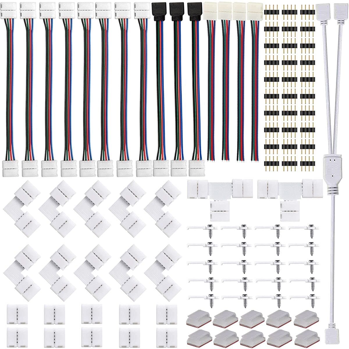 4 Pin LED Connectors for Strip Light, Include Most of Solderless Connectors Suitable to 10mm Wide 5050 RGB LED Light Strip Quick Connection
