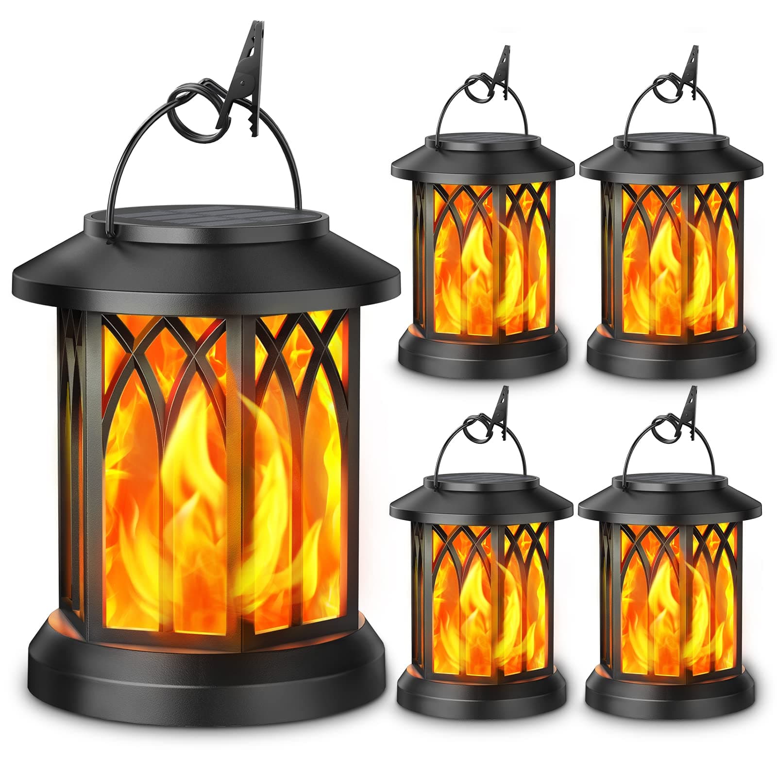 KOOPER 4 Pack Solar Lantern Outdoor Lights, Upgraded Flickering Flame Hanging Solar Lantern, LED Candle Solar Lanterns Decorative Lights, Waterproof Solar Powered Flame Lanterns for Yard Garden Decor