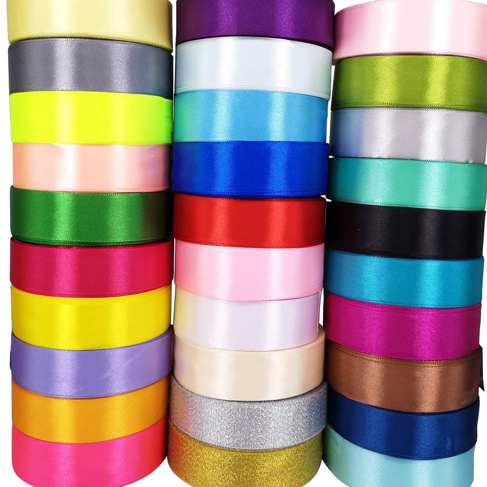 Chenkou Craft Solid Satin Ribbon Ribbons Assorted 40 Yards Craft Bow Party Decoration Packing Ribbons 1 1/2"(40mm) multicolored R0740MIX