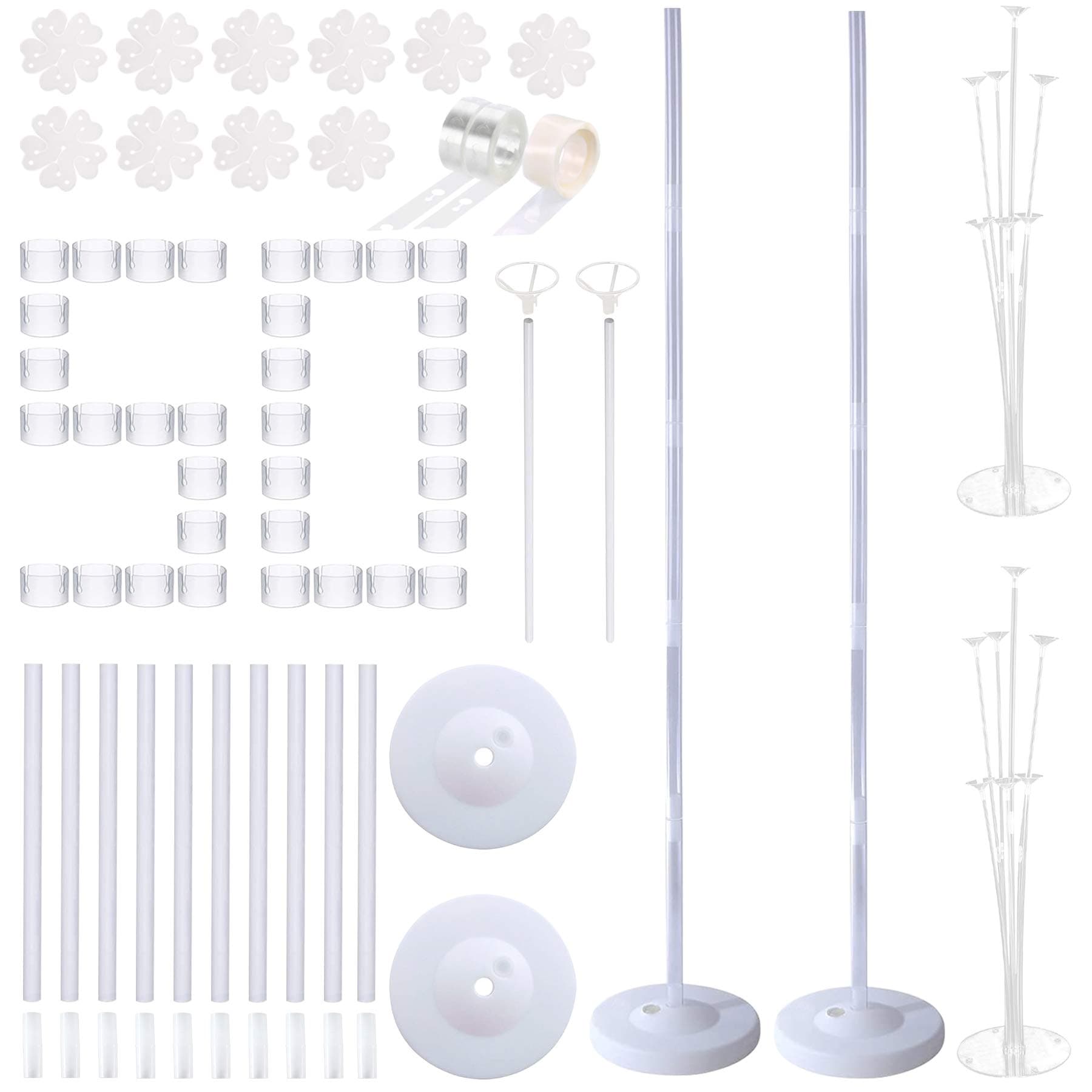 2 Set 1.5m Balloon Column Kit, 2 Set Balloon Table Stands, 10 Pcs Balloon Flower Clips, 2 Pcs Balloon Decorating Strips and 100 Pcs Glue Points for Birthday Wedding Holiday Party Supplies Decoration
