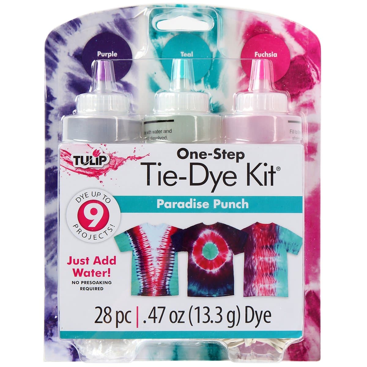 One-Step Tie-Dye Kit Premium Supplies, Easy Techniques & Fabric Designs Tie Dye, Paradise Punch 3 Color Kit