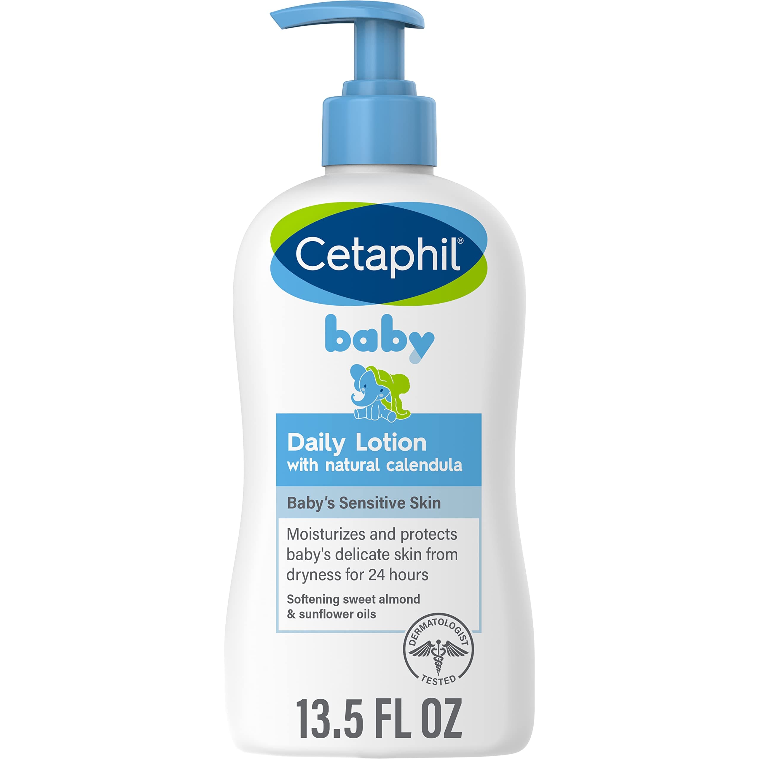 Cetaphil Baby Daily Lotion with Organic Calendula, 13.5 Fl oz, Vitamin E, Sweet Almond & Sunflower Oils, Mineral Oil Free, Paraben Free, Dermatologist Tested, Clinically Proven for Sensitive Skin