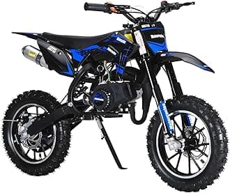 50cc Dirt Bike, Gas Powered Motorcycle with Front Rear Disc Brakes, Shock Absorption, Pull Start, Off-Road Dirtbike for Kids 8-14, Max 1.25KW/25 Mph, Kids Dirt Bike Great for Gift Blue