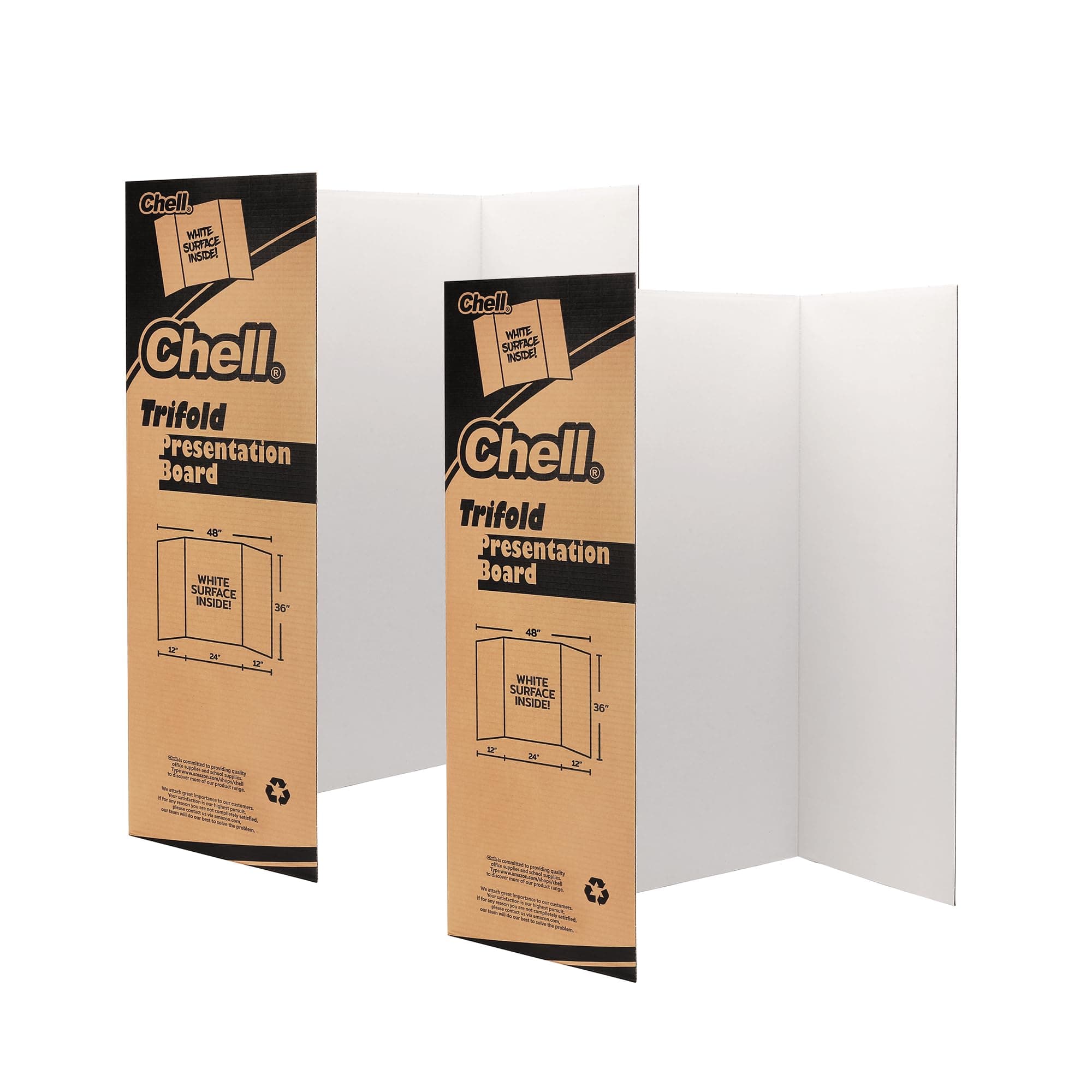 chell 2 Pack Trifold Poster Board, 36" x 48", White Corrugated Project Boards for Science Fair, School Projects, Event Displays and Business Presentations