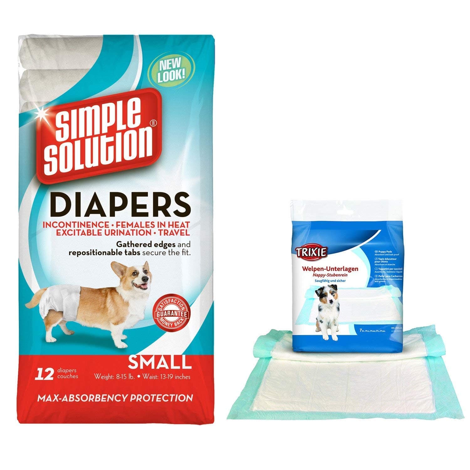 Combo Of Simple Solution Disposable Diapers - Small (12 Pack) & Nappy Puppy Pad 7 Pads Pack, 40X60Cm