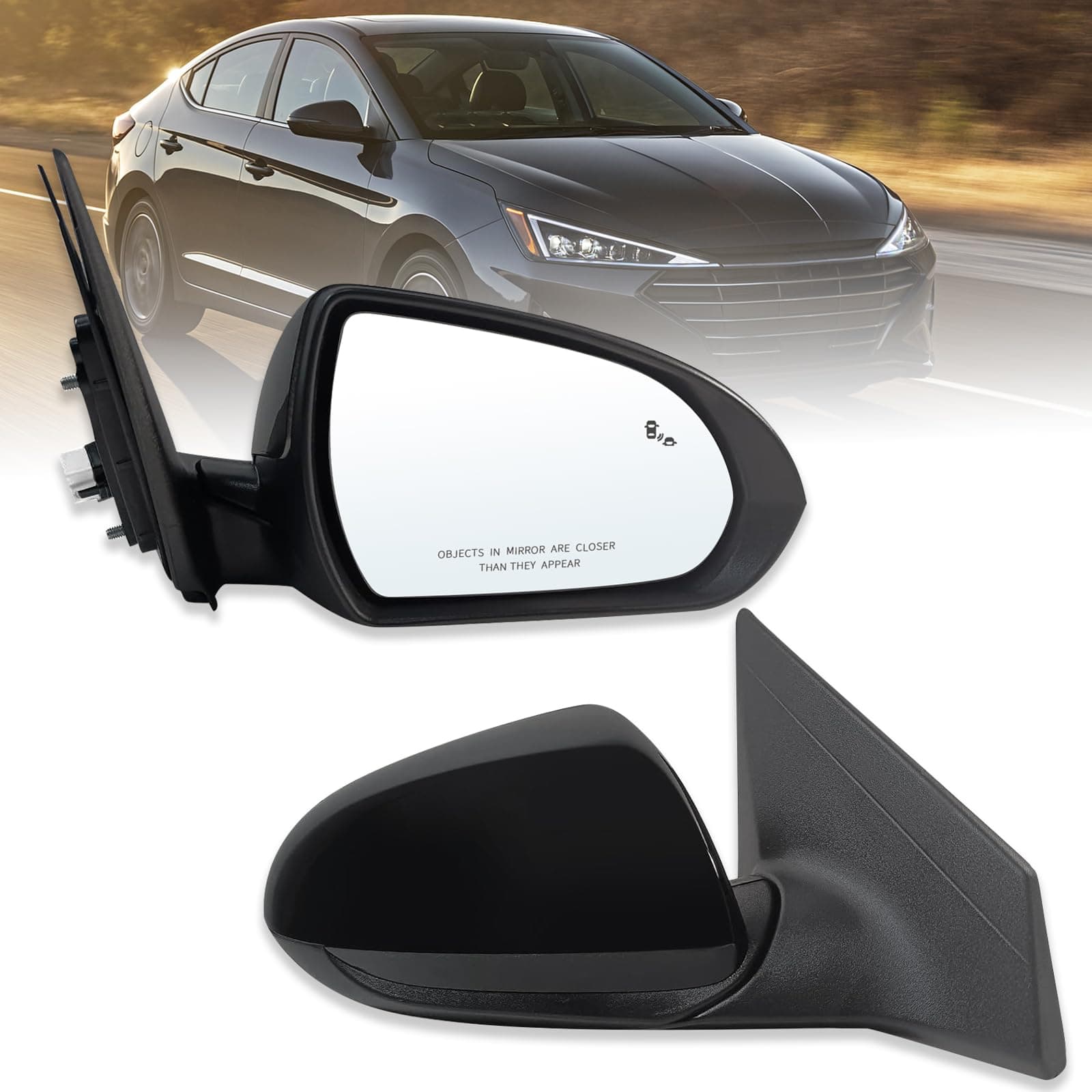 Right Passenger Side Mirror Compatible With 2017 2018 2019 2020 Hyundai Elantra With Power Glass Heated Blind Spot Black Replace#87620F3020(7Pins)