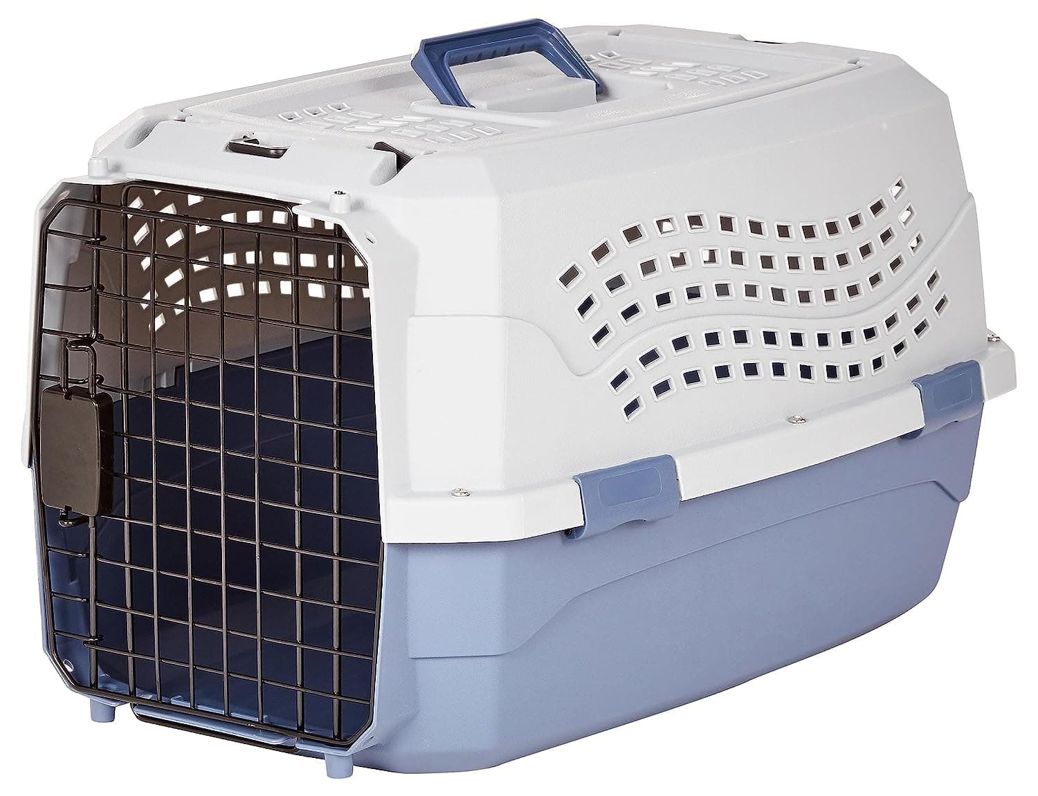 Hard-Sided Cat Carrier, Two-Door Top-Load Pet Dog/Cat Travel Box Carrier, Blue, 58 L x 38 W x 33 H cm