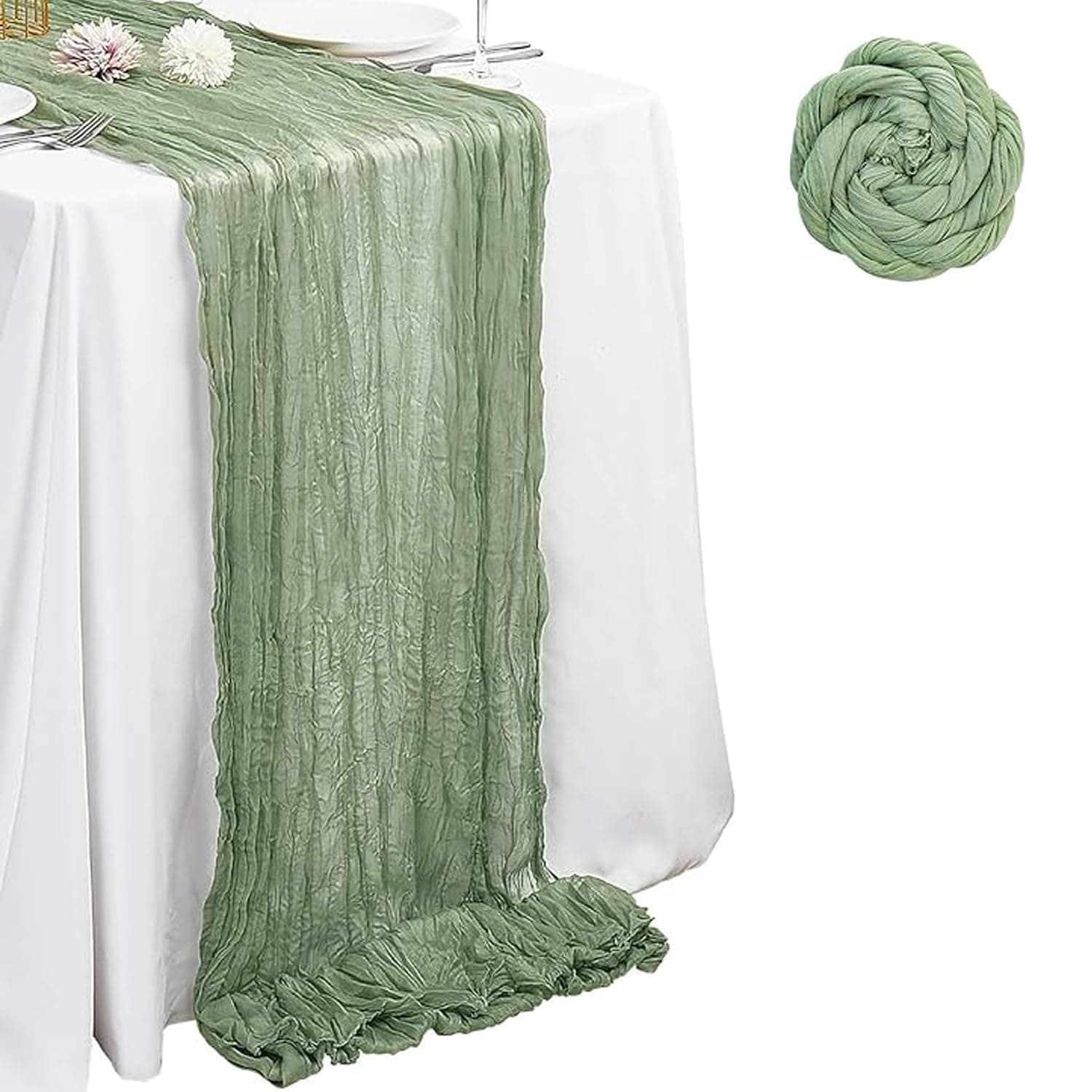 JOEBOTable Runner,90 x 300 cm Tablecloth Boho Wedding Decor 10 Ft Rustic Wedding Decorations Vintage Table Centerpieces for Wedding, Party, Birthday Décor(Light Green)…