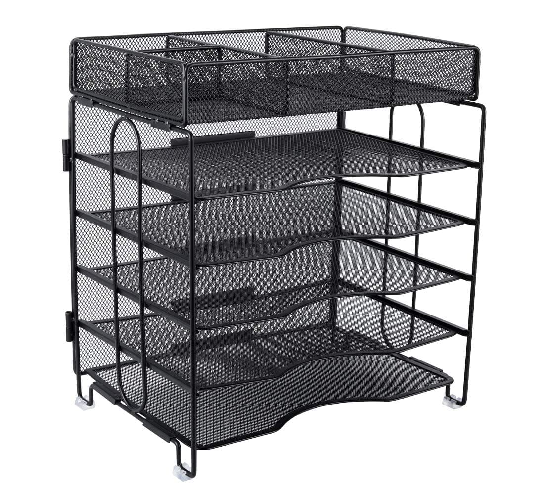 EasyPAG Desktop Mesh 5 Tier File Sorter Document Holder Paper Organiser Literature Magazine Storage Rack Office Desk Tidy Filing Tray,Black