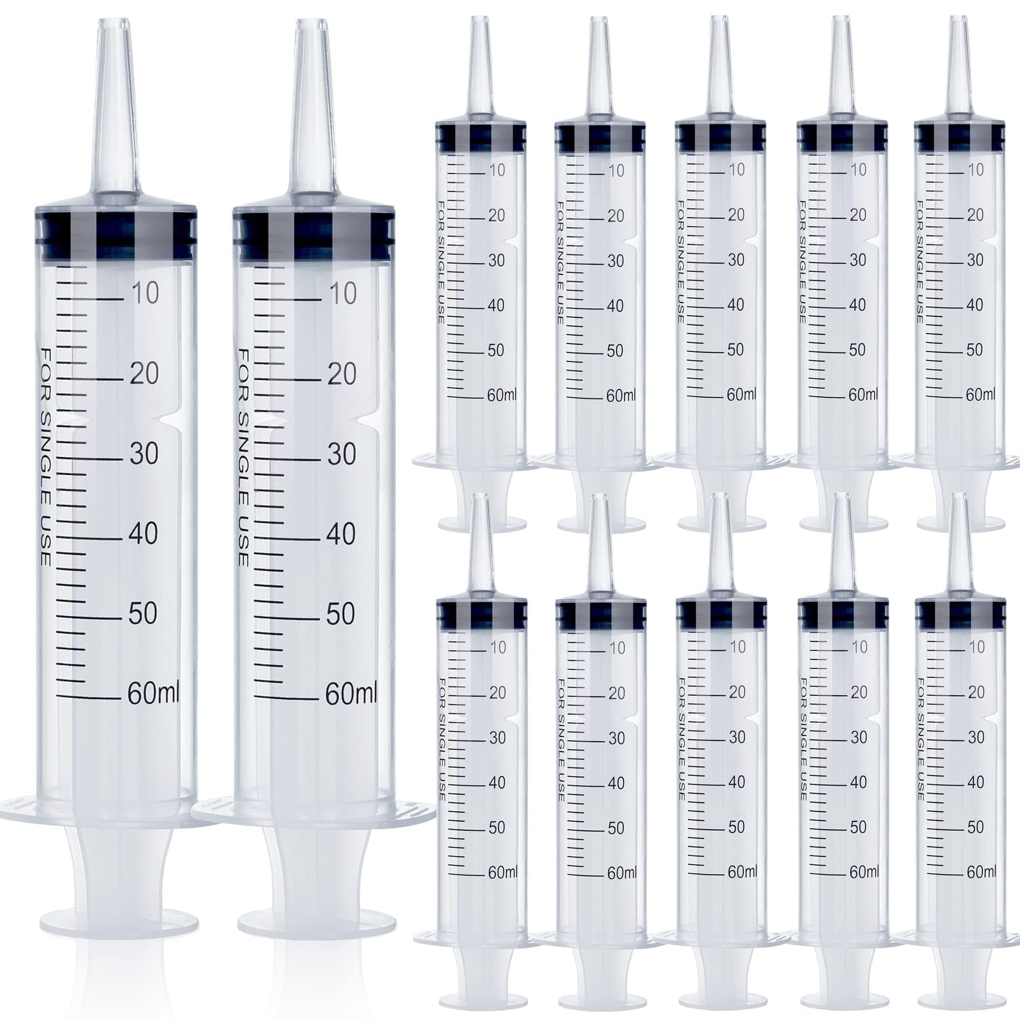12Pack 60ml Syringe for Liquid - Large Plastic Syringes Without Needle for Jello Food Thick Liquids and Irrigation Water, Lip Gloss Filling, Feeding Dogs Meds, Measuring ( 12 Pack 60 ml / cc )