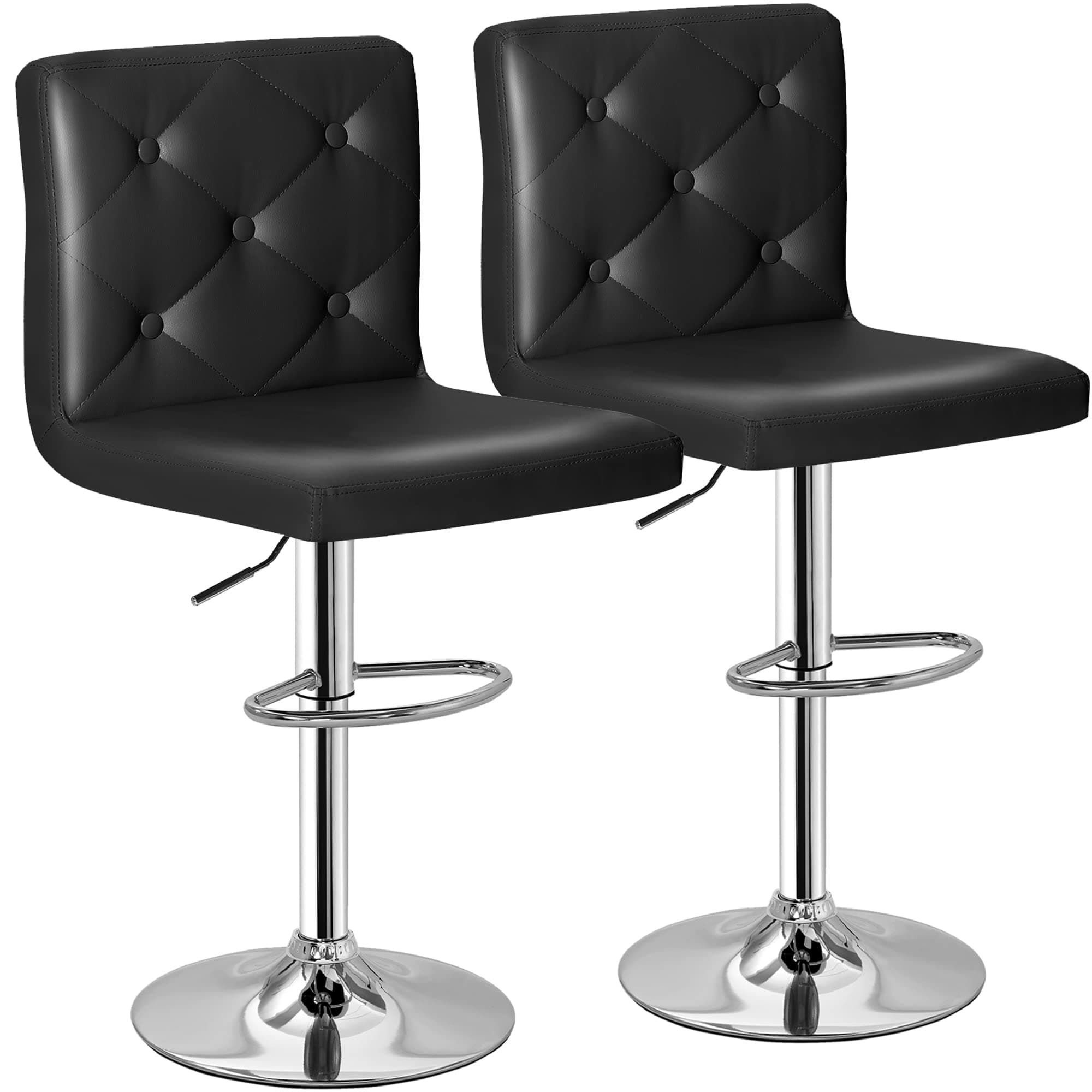 VECELO Adjustable Bar Stools with Back, Bar Height Stools for Kitchen Counter, Bar Stools Set of 2, X-Large Size, 17.3" D x 16.5" W x 45" H, Black
