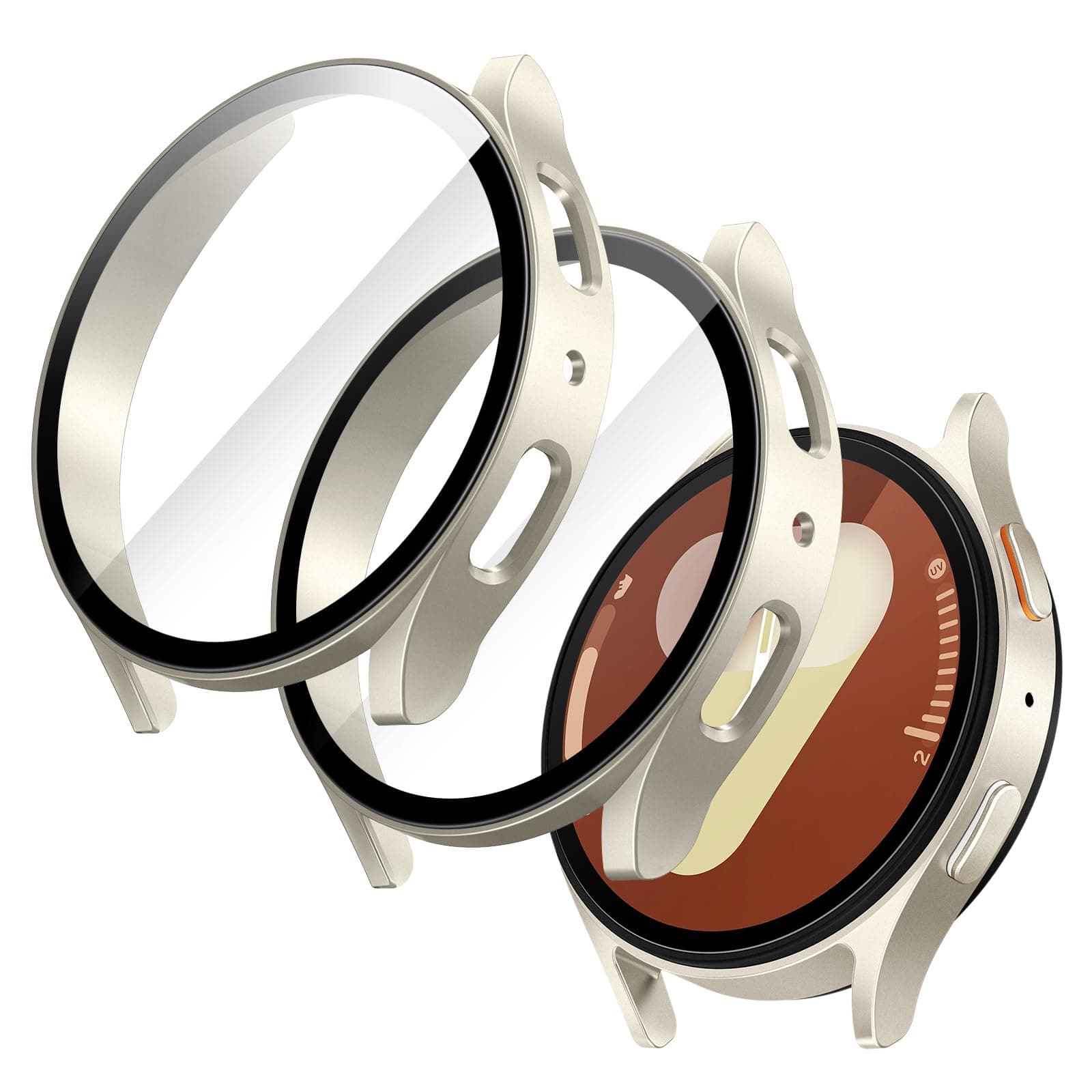 JETech Case with Screen Protector for Samsung Galaxy Watch 7 40mm, Overall Protective Cover, Built-in Tempered Glass Film High Sensitivity, 2 Pack (Cream)