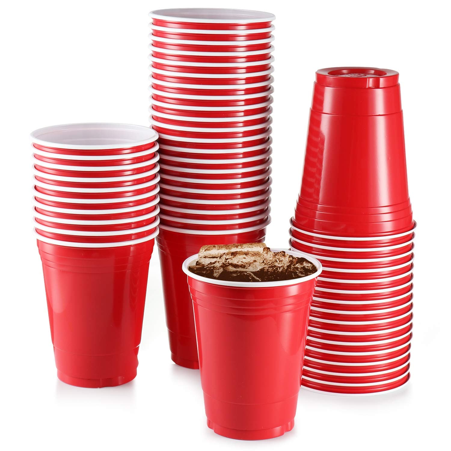 Red Plastic Cups, [100 Pack] 16 Oz Party Cup Disposable Cup Big Birthday party Cups