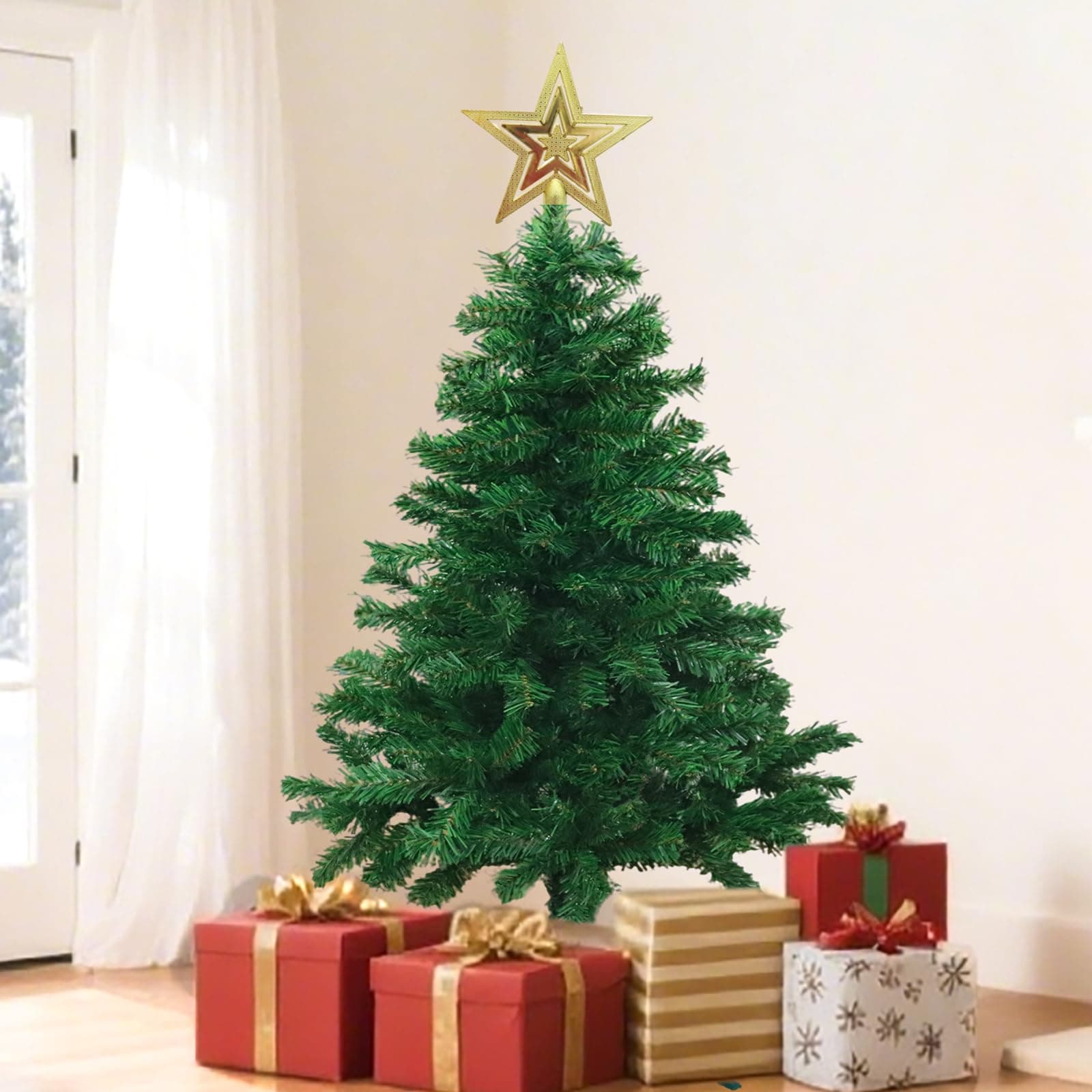 3FT Small Christmas Tree - 180 Branch Mini Christmas Tree with Foldable Stand, Table Top Xmas Tree for Tabletop, Home, Office, Party, Indoor & Outdoor Christmas Decorations