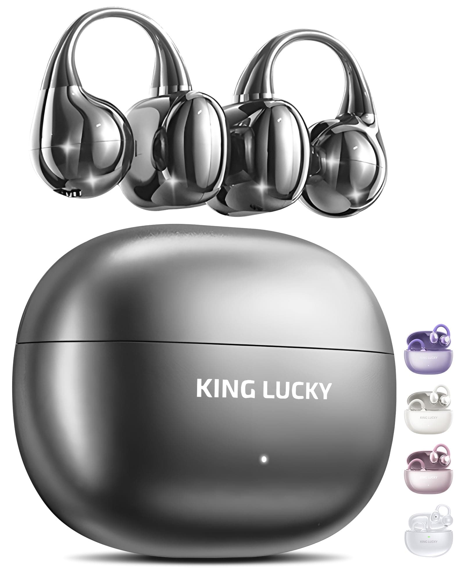 King Lucky Clip-On Earbuds Gen 3, Open-Ear Wireless Bluetooth 6.0 Headphones with Mic, Secure Fit for Small Ears & Glasses Wearers, 50H Playtime, ENC, IPX5 Waterproof Sport Ear Buds (Black)