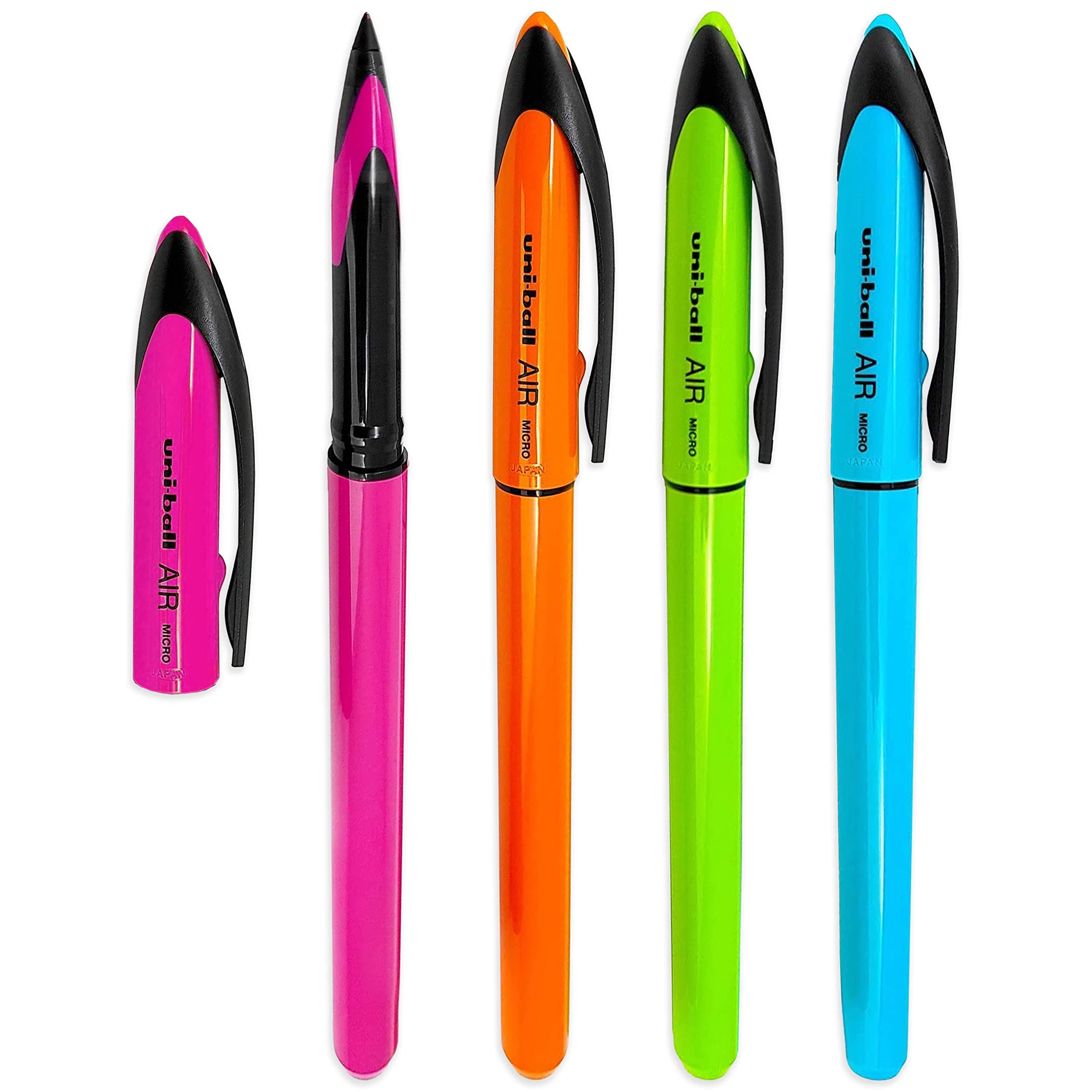 AIR Micro - 0.5mm Fine Rollerball - Blue Ink - [Pack of 4] - Pink, Orange, Green and Light Blue Barrels