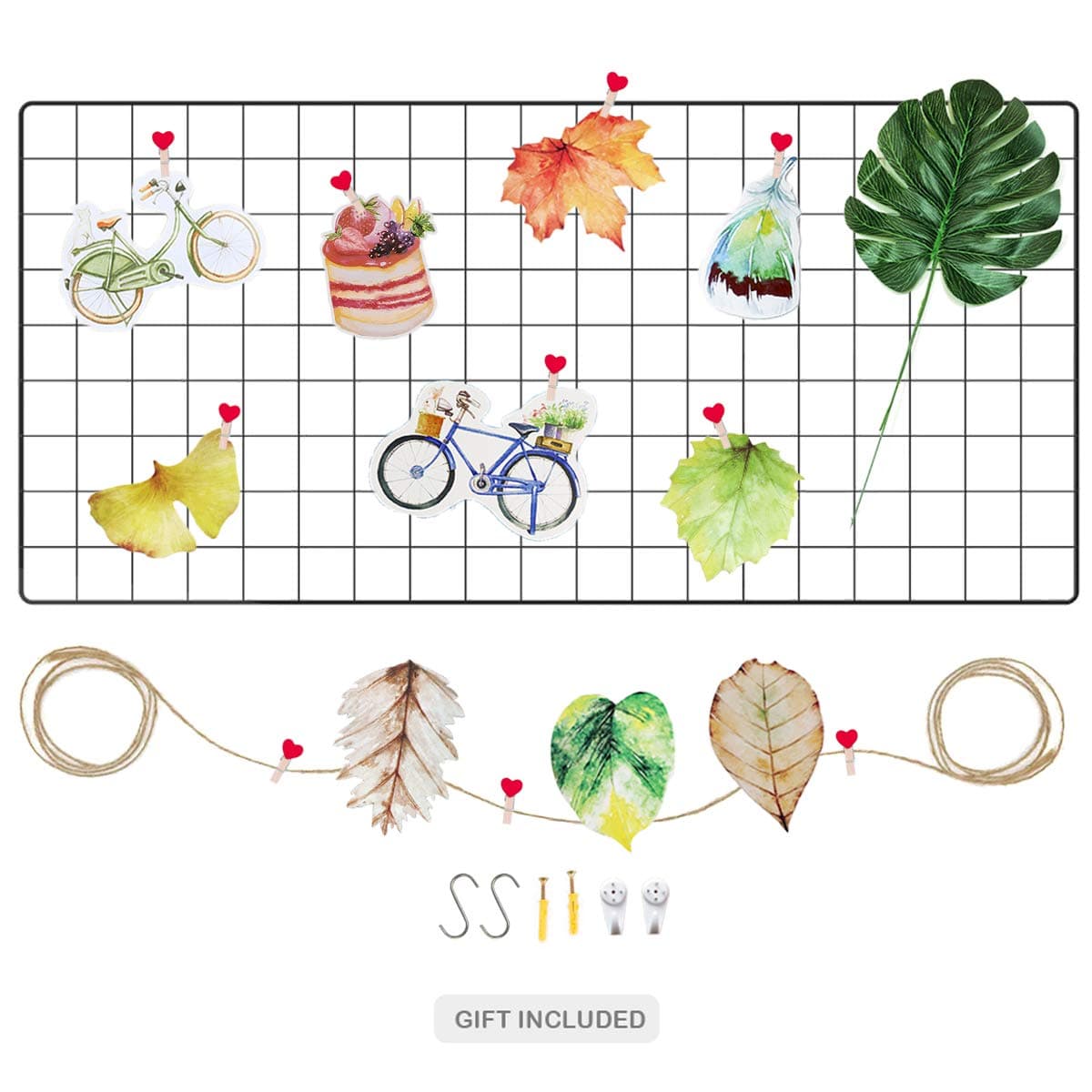 Infinite Node Wall Photo Grid Shelf, Wall Hanging Ins Display Grid Panel for Decor & Storage, Metal Wire Notice Boards & Message Board, Mesh Tool Organiser, Wall Photo Frame (Black, 17.7" x 37.4")