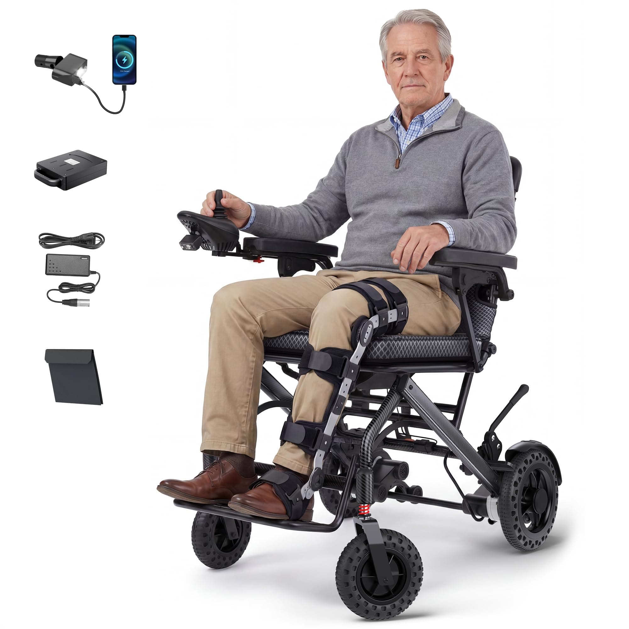 32lbs Lightweight Electric Wheelchair, Foldable Electric Wheelchair for Adults, Seniors, 360W Dual Motor Power Wheelchair 12.5 Miles for Travel, Park Hospital, 330 lbs Capacity-6Ah 16.5" Seat