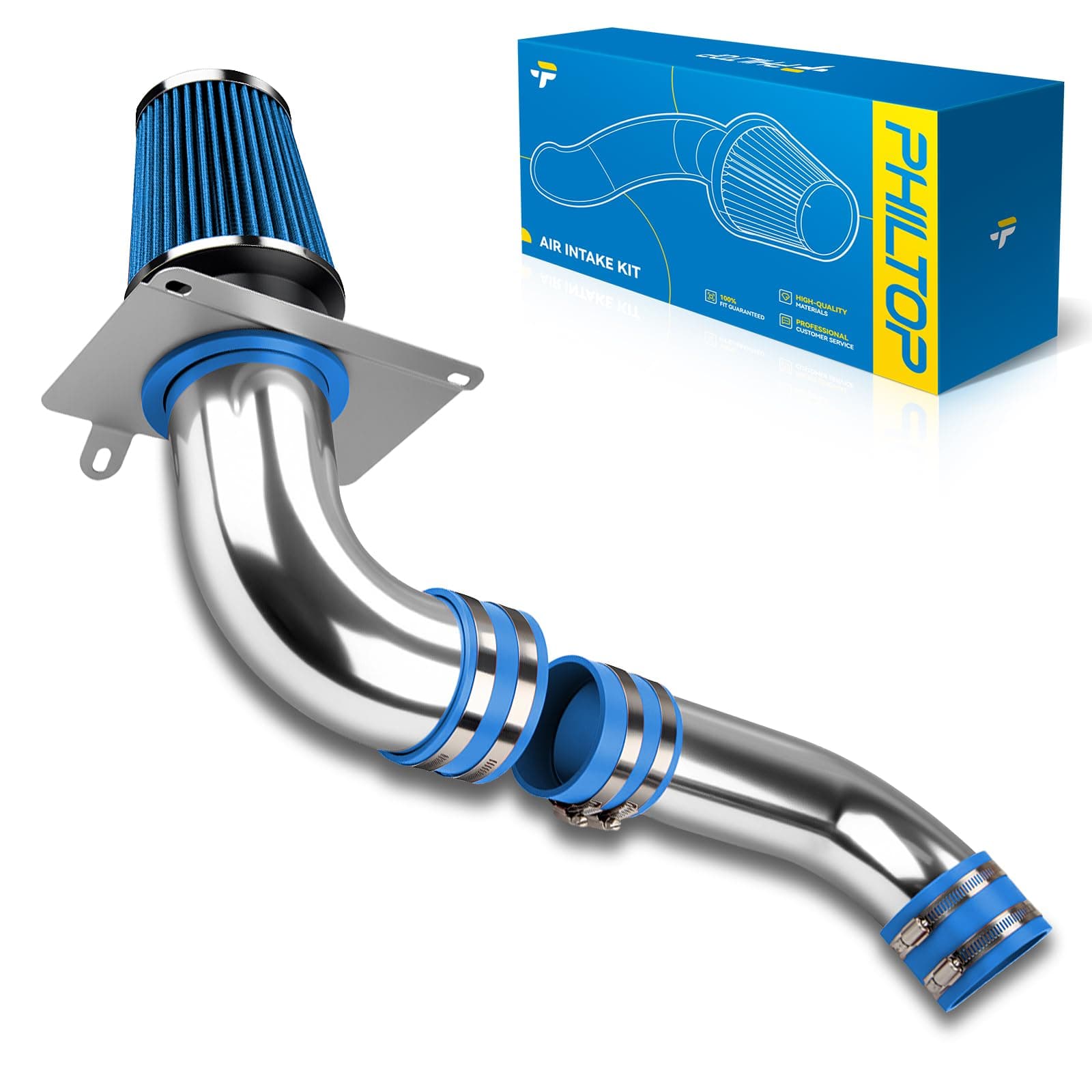 PHILTOP Cold Air Intake Blue Tube Compatible With Ford Mustang 1989-1993 5.0L, Blue