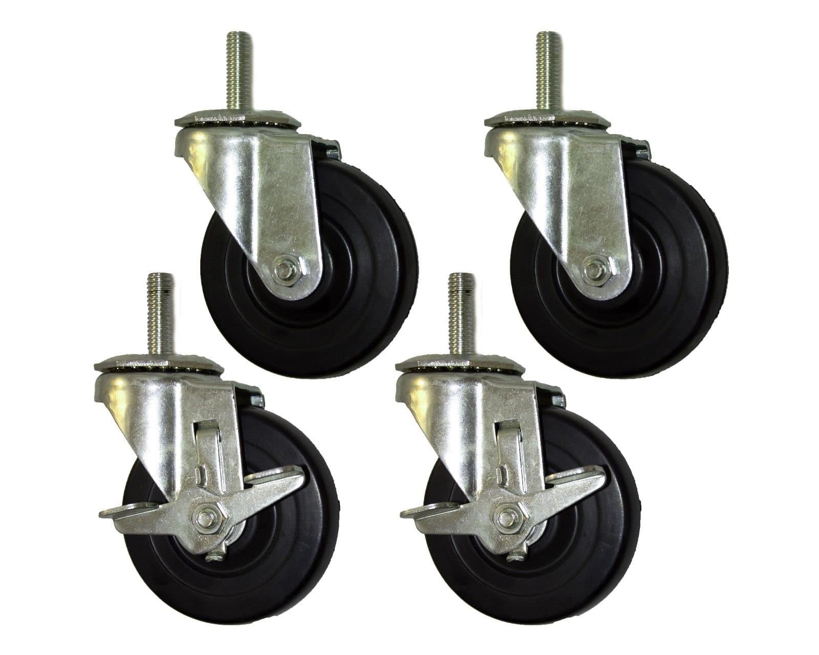 4" Swivel Casters with 1/2"x1-1/2" Threaded Stem & Polyolefin Wheels (4 Pack)