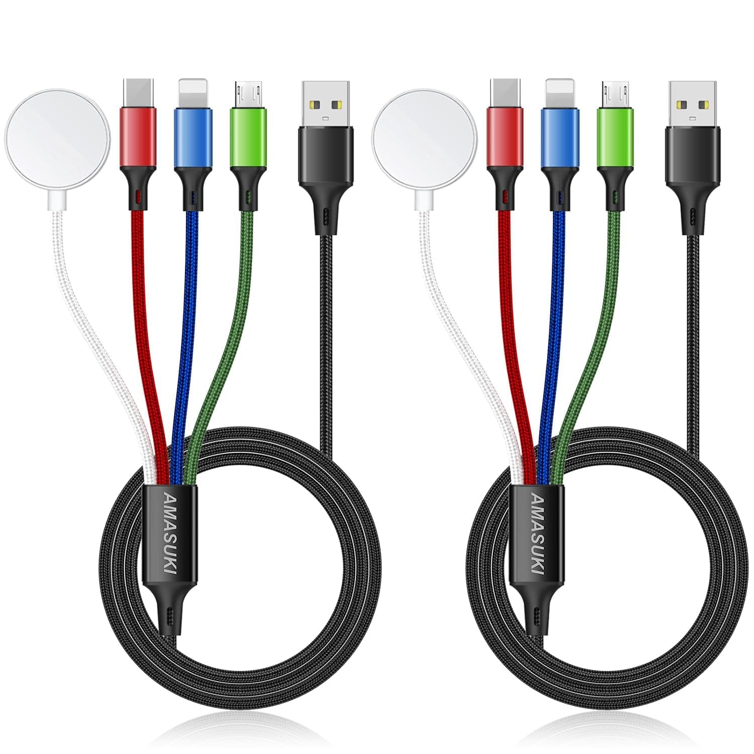 2Pack Multi Charging Cable for Apple Watch Charger 4 in 1 Travel Essentials RV Camping Essentials USB C/L/Micro Compatible with iWatch Series 11-1/iPhone 17/16/15/Android Airplane Gadgets-4FT