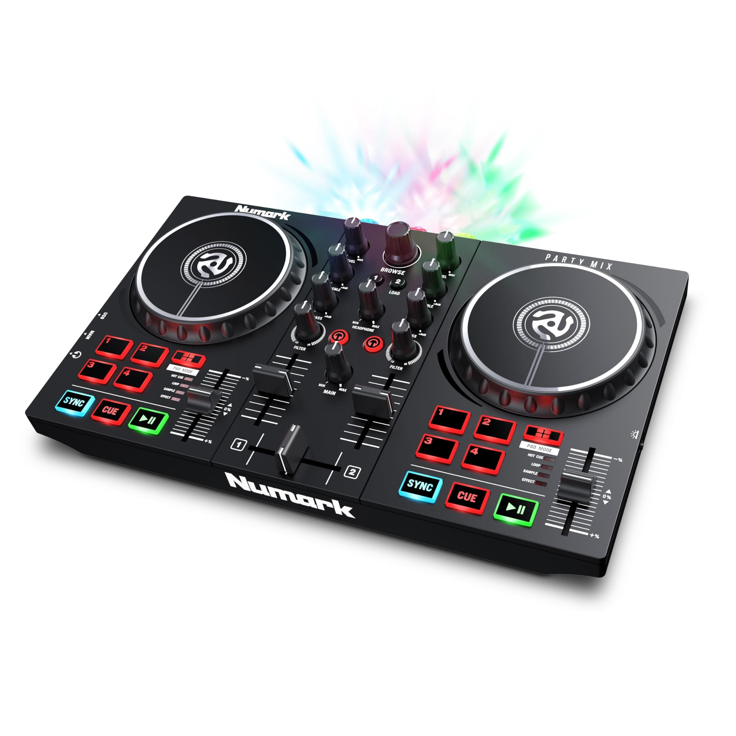 Numark Party Mix II DJ Controller with Lights, 2 Decks, Mixer, Audio Interface and Serato Lite