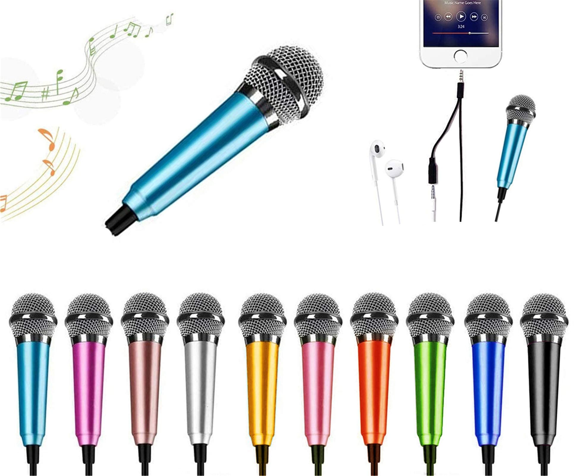 DELADOLA Mini Microphone Tiny Microphone for Mobile Phone Laptop Notebook Apple iPhone Sumsung Android（Blue）