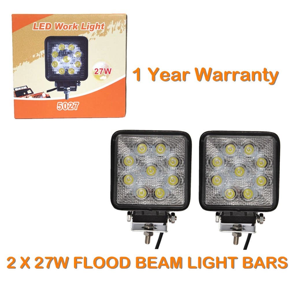 2pcs 27W Square Epistar LED Work Light Offroad Flood Beam for Boat Truck SUV ATV UTV 12V 24V