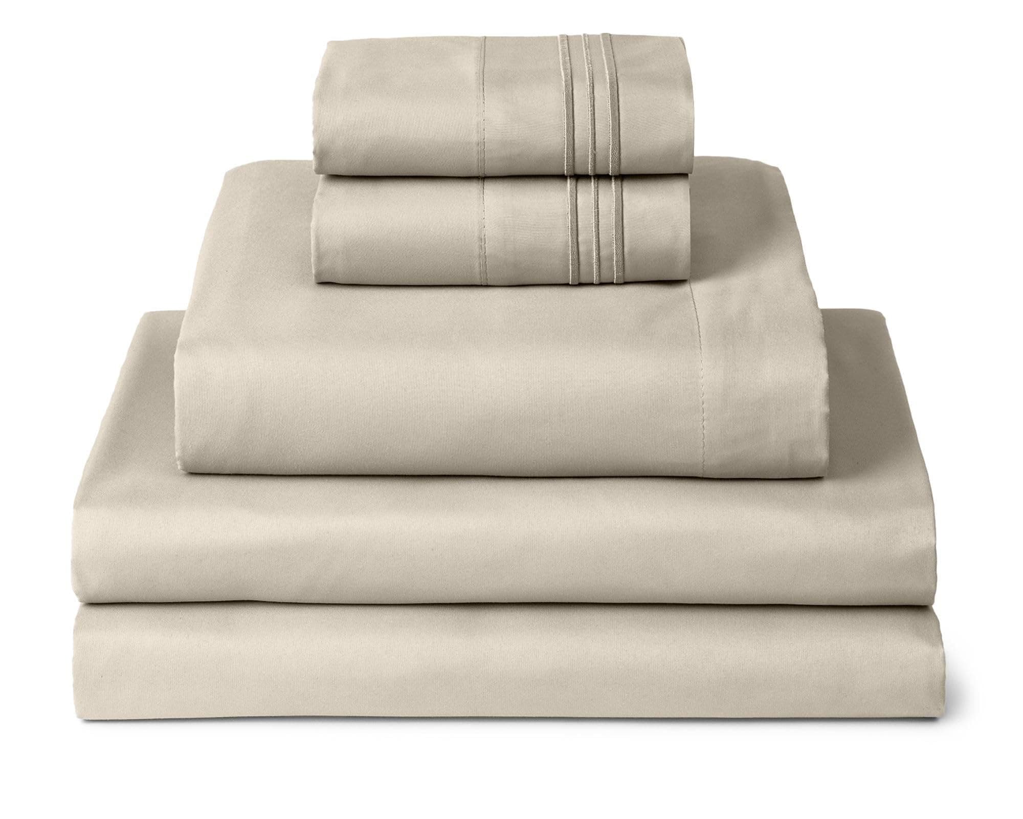 Mellanni Split King Sheets Set - 5 PC Iconic Collection Bedding - Hotel Luxury, Extra Soft, Cooling Bed Sheets - Wrinkle, Fade, Stain Resistant (Split King, Beige)