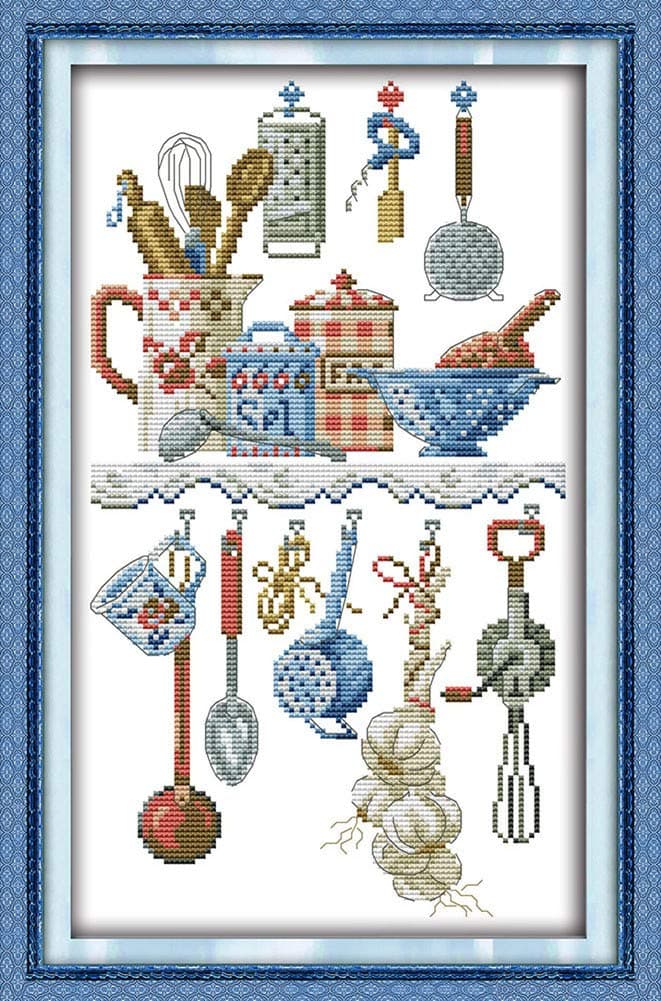 Cross Stitch Kits, Awesocrafts Kitchenware Abstract Easy Patterns Cross Stitching Embroidery Kit Supplies, Stamped or Counted (Counted)