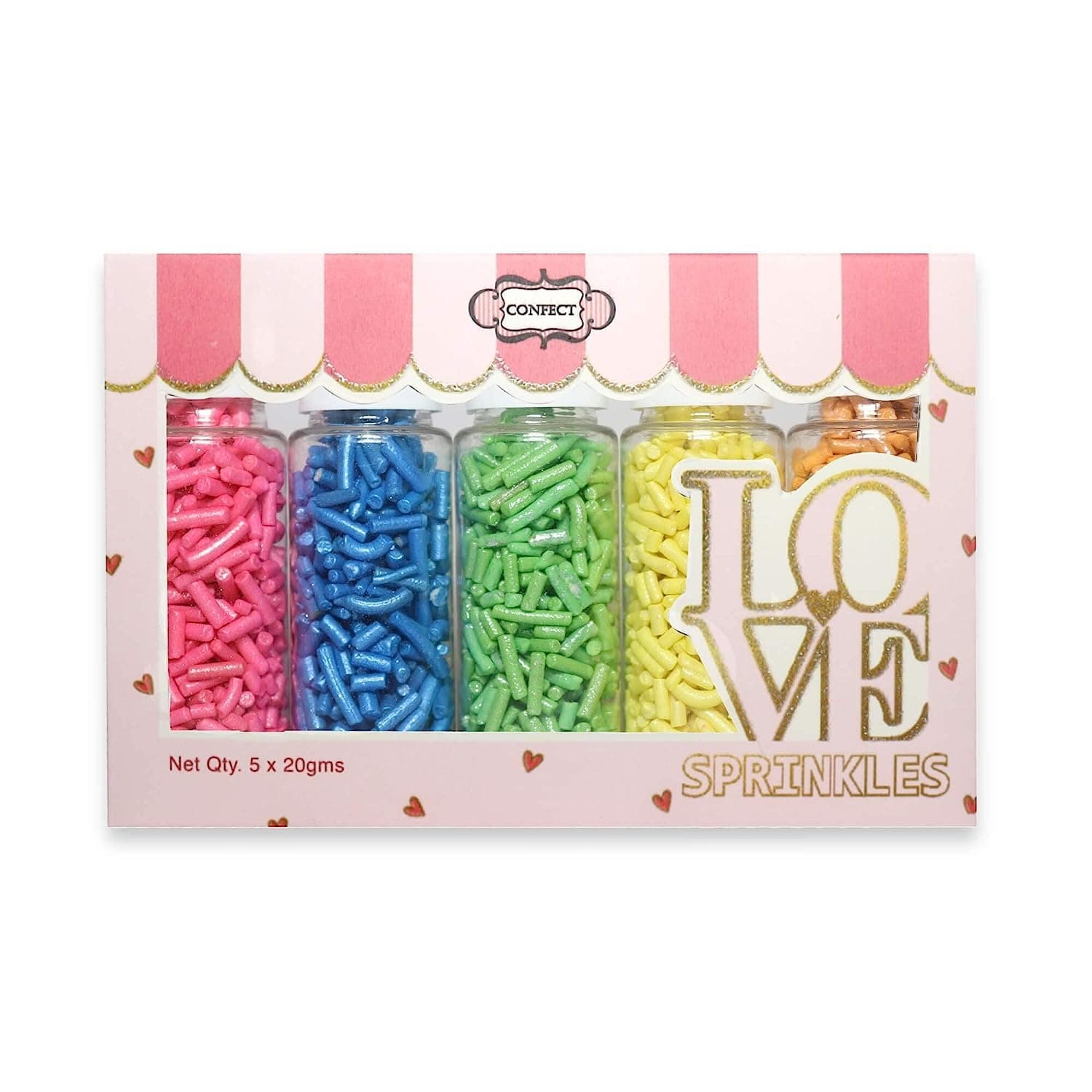 Rainbow Sprinkles – 5 Pack Assorted Jimmies (Bright Pink, Blue, Green, Yellow & Orange) – Colorful Cake & Cupcake Decorating Toppings – Vegan, Gluten-Free, Nut-Free, Soy-Free, Dairy-Free, Palm Oil-Free - 140 Gms