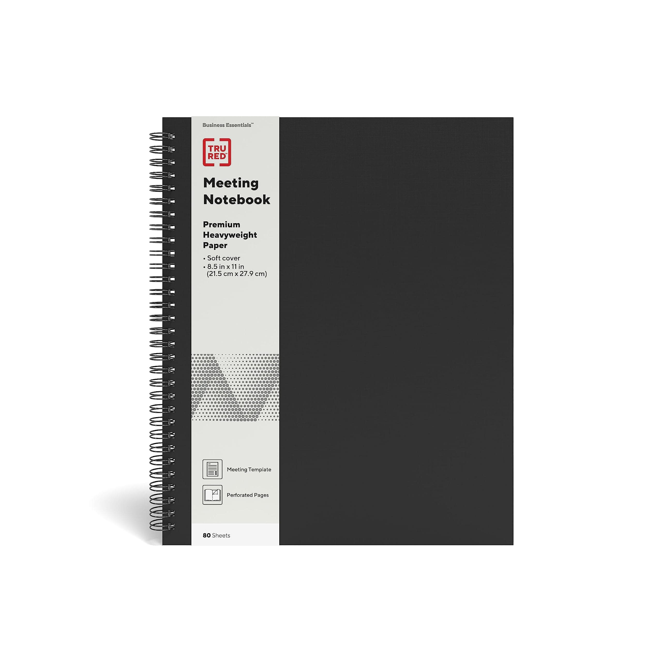 Large Soft Cover Meeting Notebook, Black, 3‑Pack