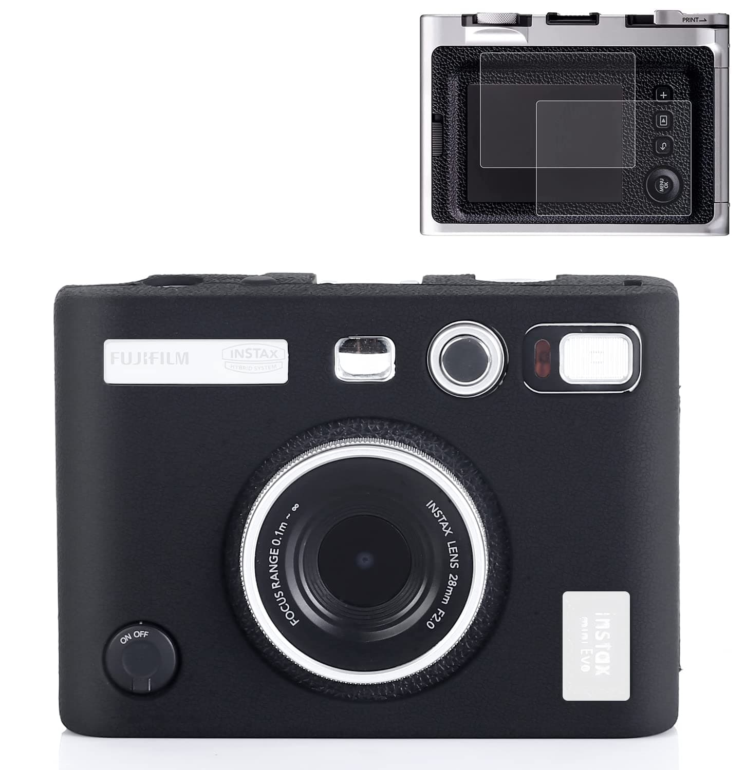Pocoukate Protective Case for Instax Mini EVO, Soft Silicone Cover Bag with Screen Protector for Fujifilm Instax Mini EVO Instant Camera - Black